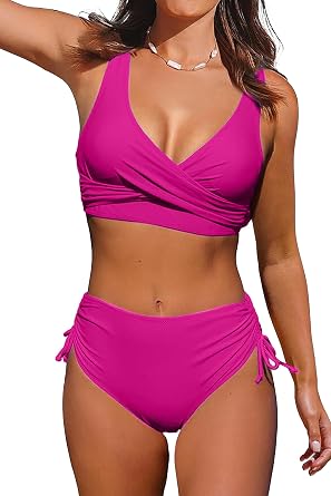 Womens High Waisted Bikini Twist Front Tie Back 2 Piece Swimsuits