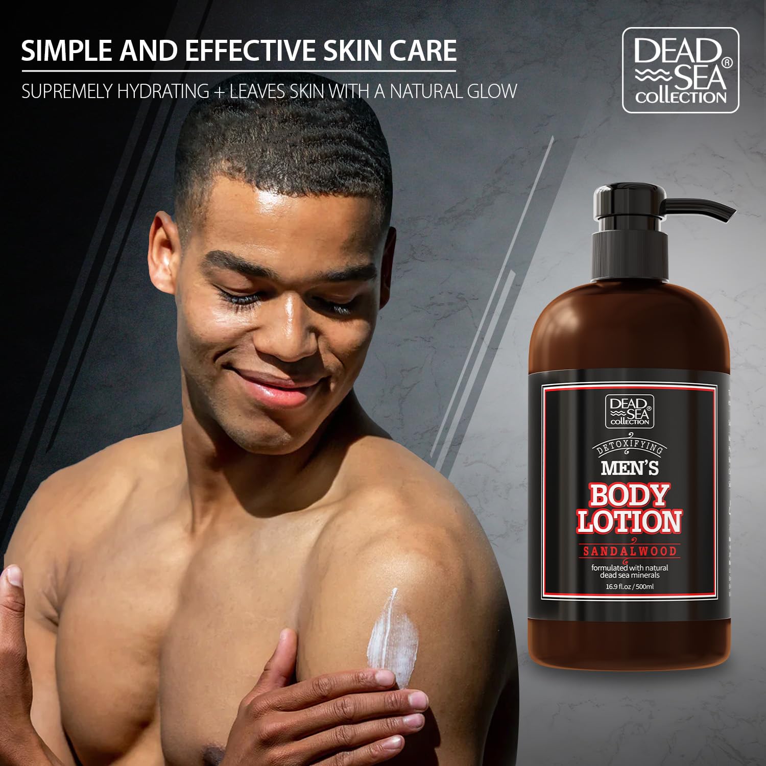 Dead Sea Collection Mens Sandalwood Hand & Body Lotion for All Skin Types - Moisturizing Body Lotion for Men with Pure Dead Sea Minerals - 16.9 Fl Oz