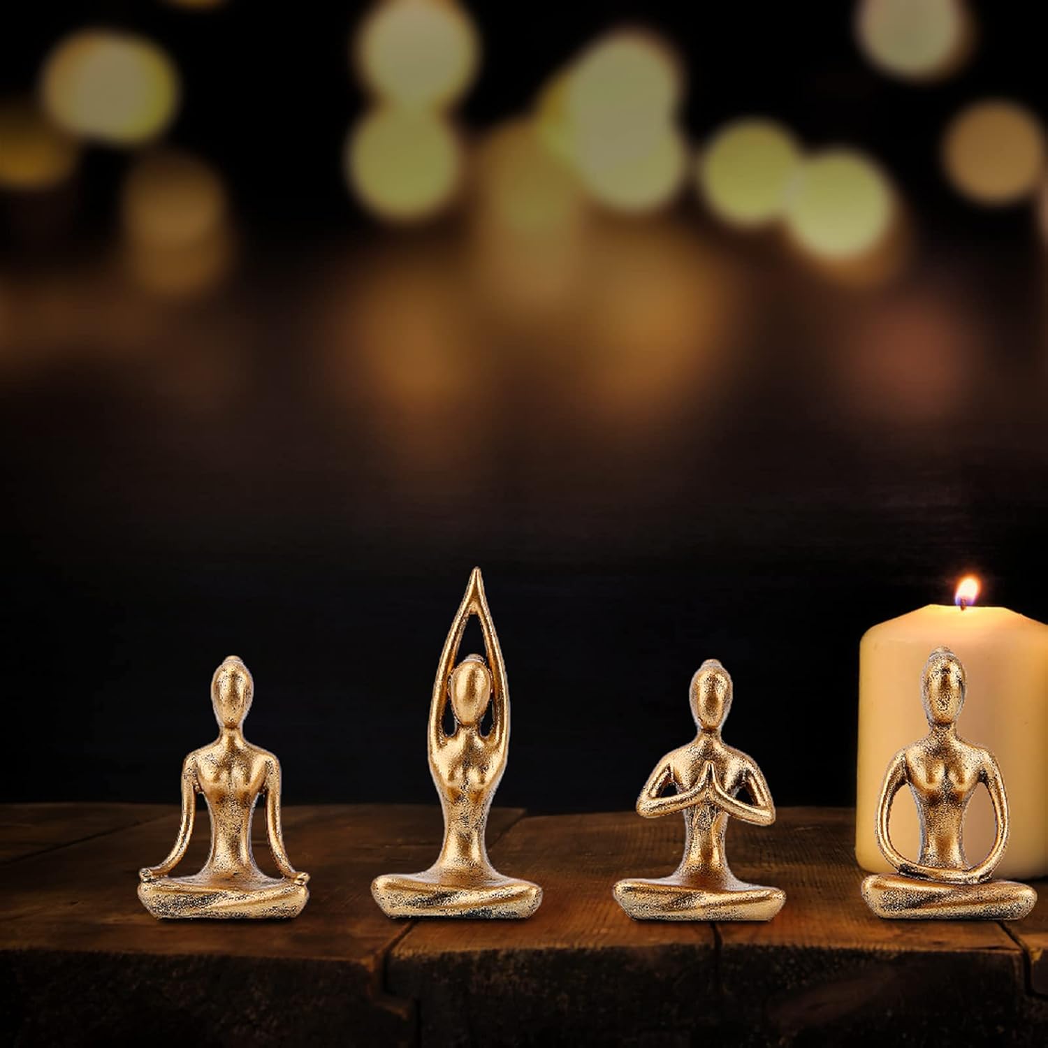 Leekung Yoga Statue Meditation Zen Decor - Yoga Statues for Home Decor,Small Yoga Figurines for Spiritual Room Decorations,Set of 4 Yoga Pose Statue Shelf Decor Accents Gold Color - Image 5