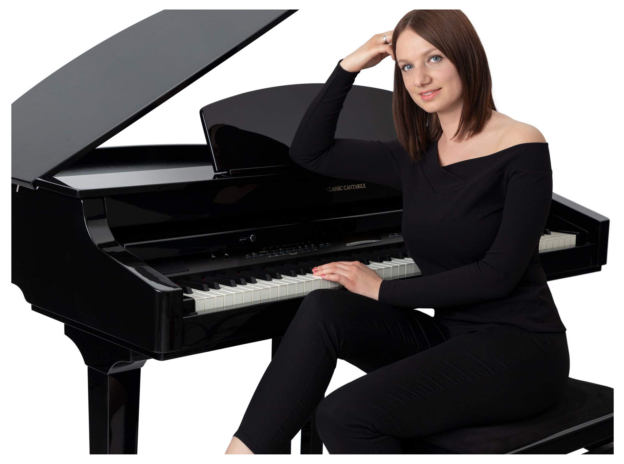 Classic Cantabile GP-A 810 Digitalflügel (88 Tasten mit Hammermechanik, 3-fach Sensorik, 1200 Voices, 270 Styles, Bluetooth, 38 Effekte, Dämpfersimulation, 3 Pedale) schwarz Hochglanz | 88 gewichtete Tasten mit Graded Hammer-Tastatur und 3fach-Sensorik, T