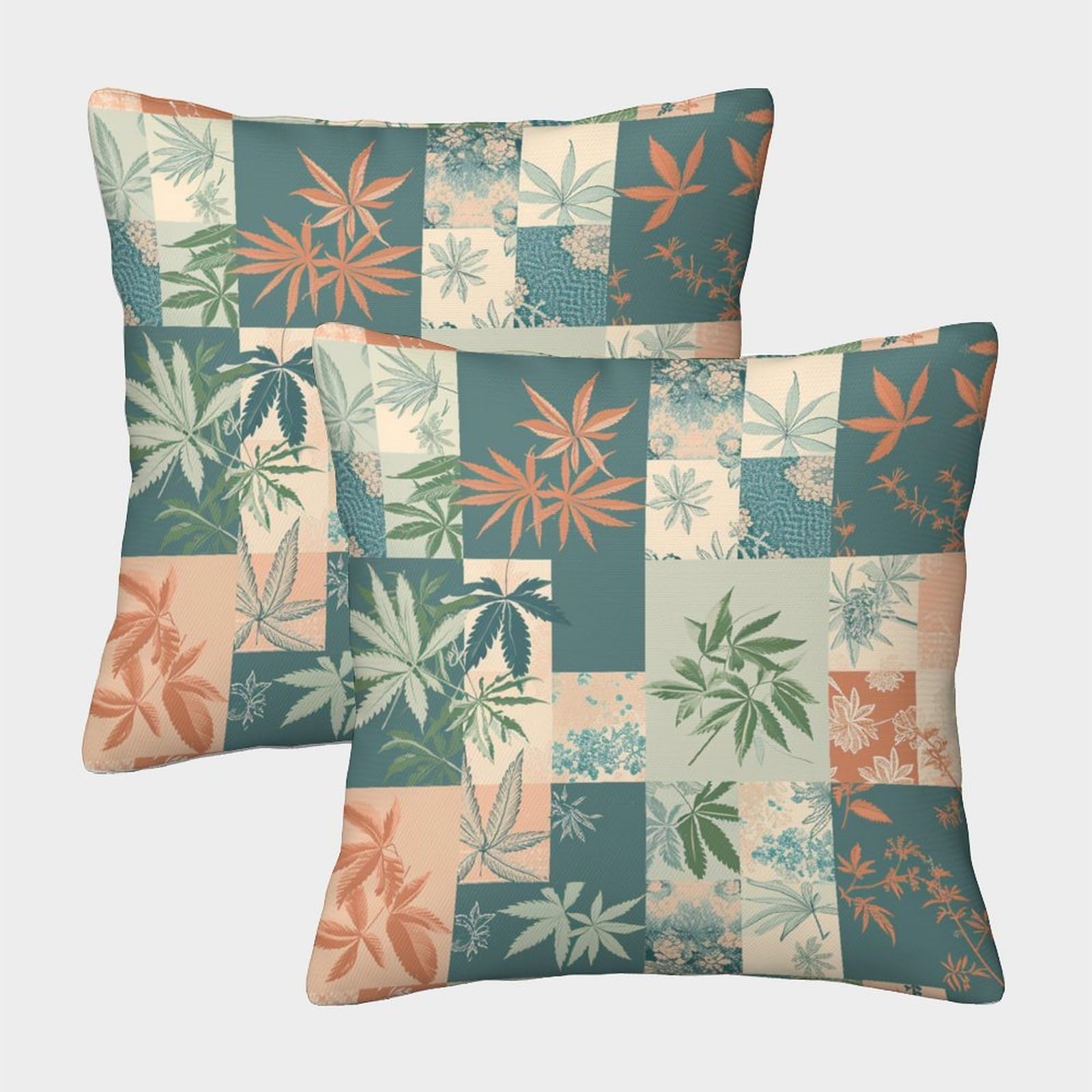 kaiyun 2 Pack Leaves Pillow Case 40x40cm Throw Pillow Case,Modern Decoration Patchwork Style Pattern for Terrace Sofa Bedroom Indoor Outdoor Party