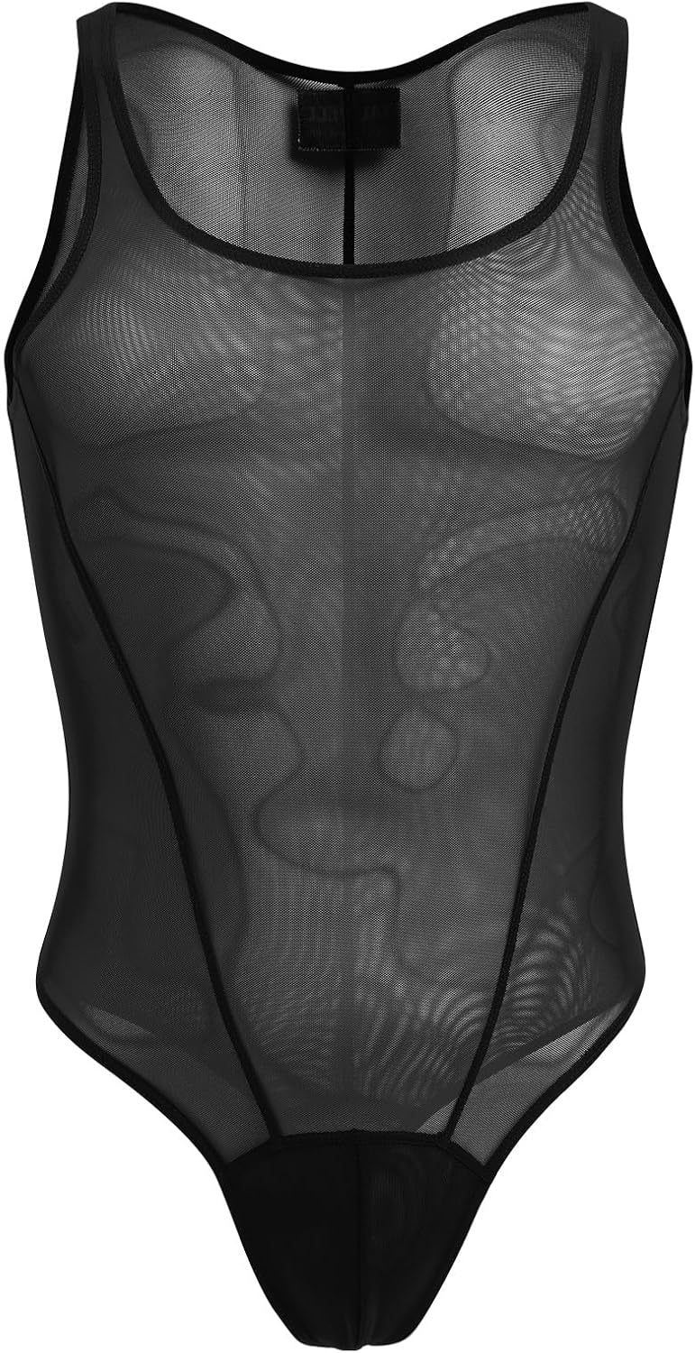 ABAFIP Men's Mesh Undershirts Bodysuit Sleeveless Sheer Tank Top Jumpsuit Fitness Mankini Jumpsuit - Image 6