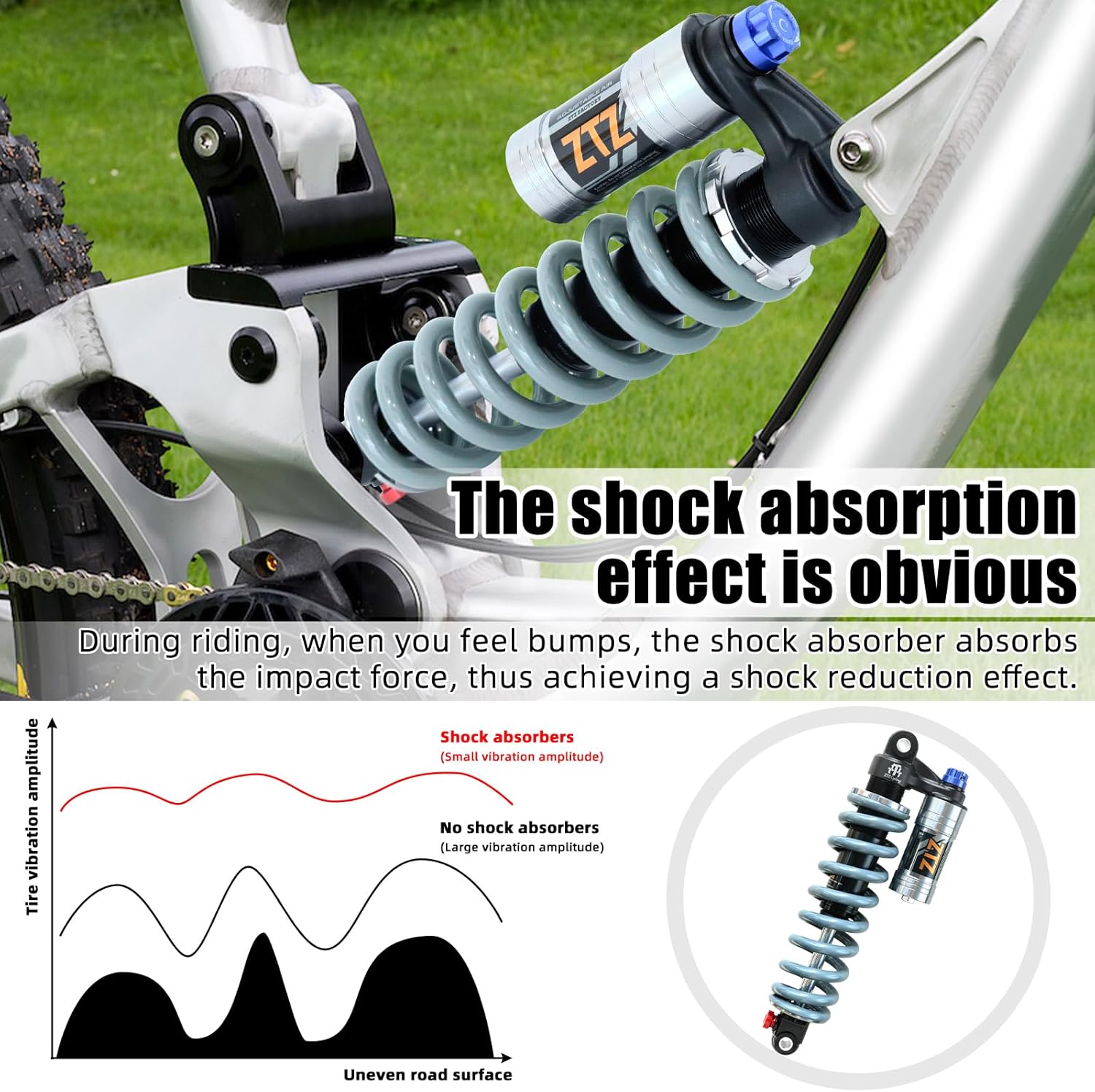 ZTZ Suspension Front Fork & Rear Shock Absorber for Sur-Ron Light Bee X LBX, Talaria Sting MX3 MX4 XXX, Segway X160 X260, Eride Pro SS (Sliver Rear Shock Absorber)