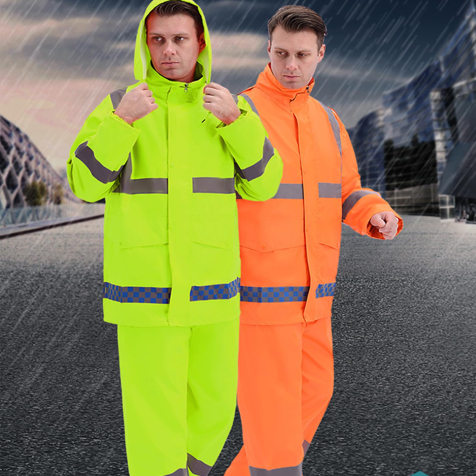 Tute Antipioggia Impermeabili Sicurezza Riflettente All'aperto Divisa Pantaloni Giacca Antipioggia Traspirante Set per Dovere, Ciclismo, Campeggio