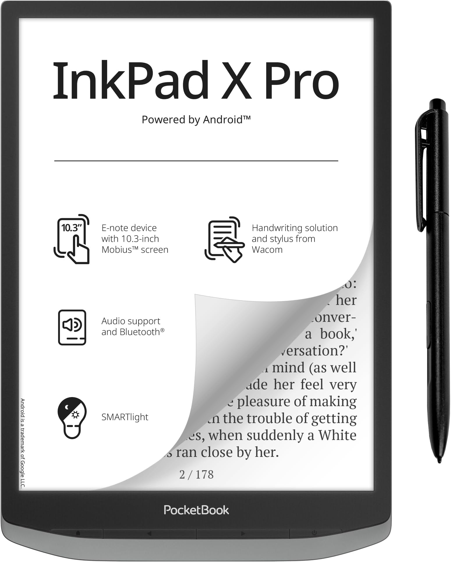 PocketBook E-Book Reader 'InkPad X Pro', 32 GB Memory, 26.2 cm (10.3 Inch) E-Ink Mobius Display - Mist Grey