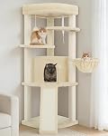 Gitelsnour Corner Cat Tree for Indoor Cats, Cat Tower with All Sisal Scratching Posts, Multi-Level Cat Condo wth Cat Cave, Large Top Perch, Hanging Basket, Sisal Ramp, Light Gray GCT025W