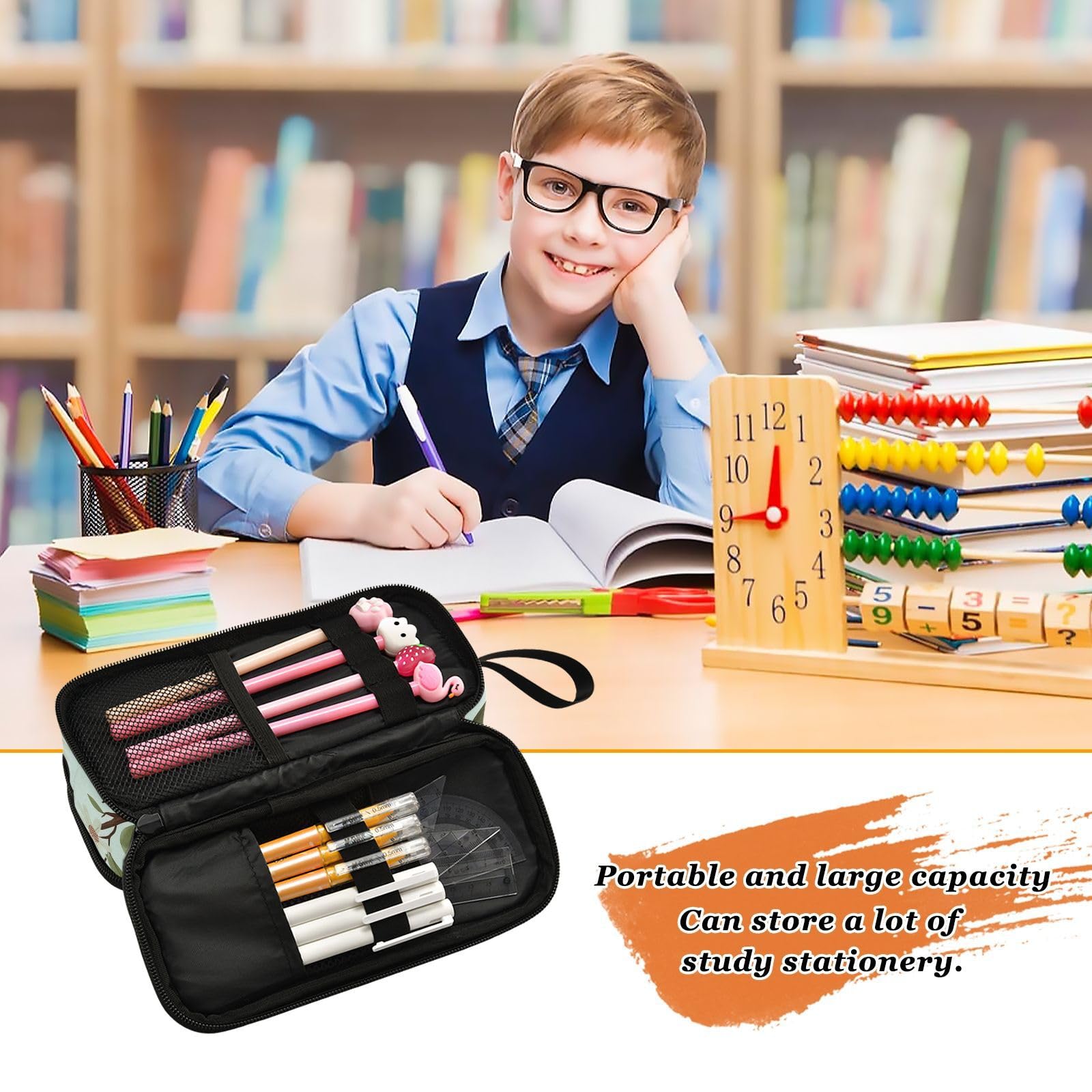 Estuche de gran capacidad con diseño de leopardo arcoíris para niñas y niños, con estampado de lunares de leopardo pastel, con cremallera, suministros para estudiantes, escuela, oficina, gran