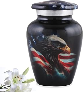 American Honor Keepsake Urn - American Flag & Eagle Mini Cremation Urns for Ashes - Veteran Token Urns - Patriotic Handcrafted American Flag Sharing Memorial Urn with Velvet Bag (Keepsake)