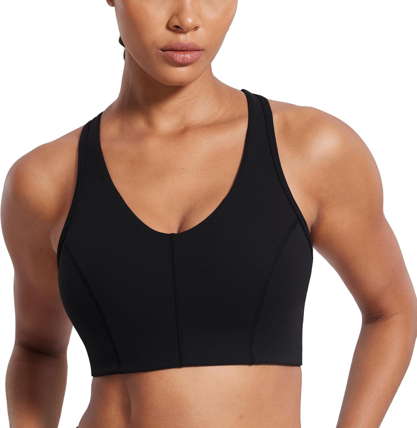 SYROKAN Sports Bras for Women Narrow Racerback Built-in Contour Cup Padded Medium Impact Training Yoga Bra