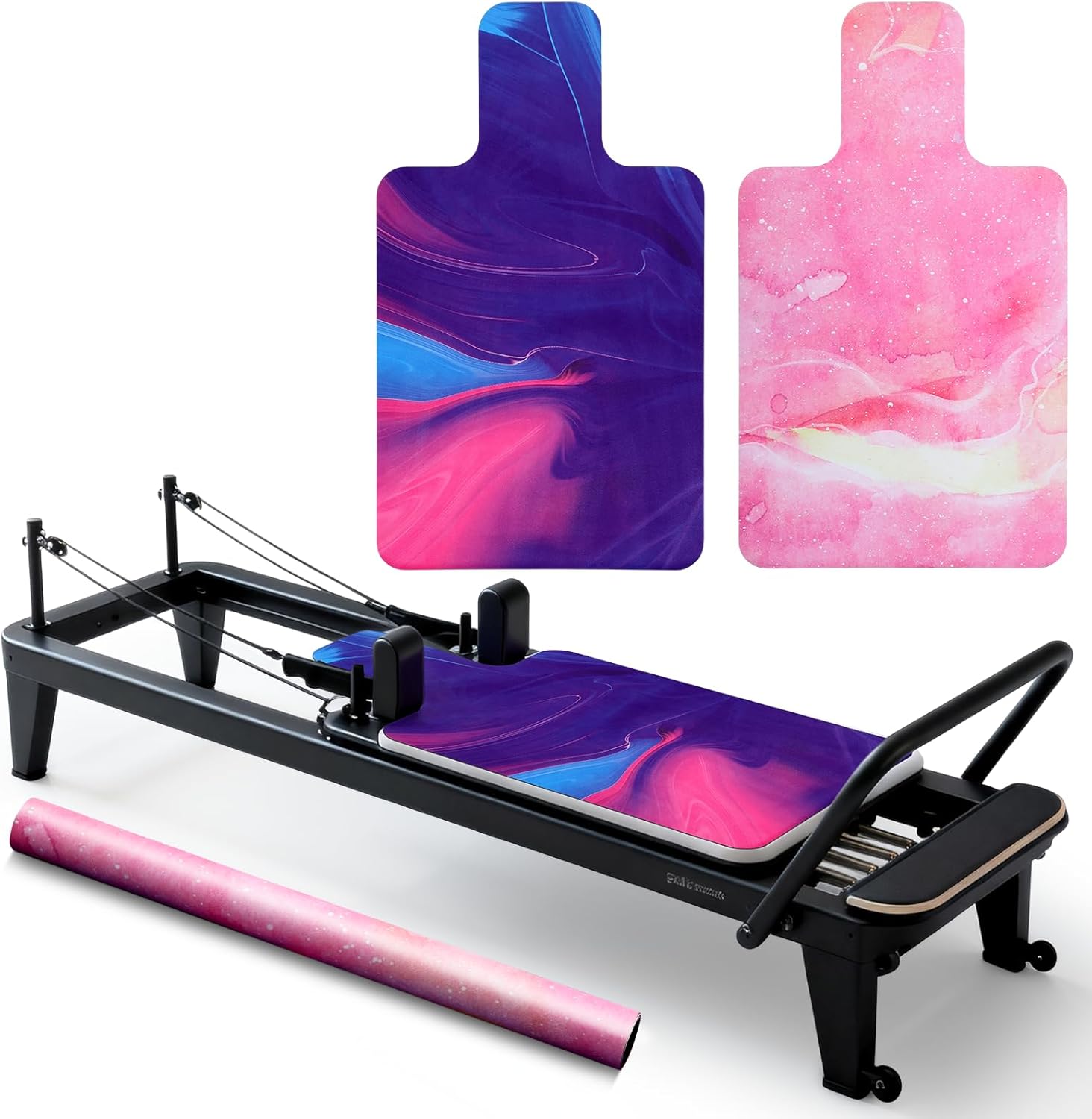2 Pack Pilates Reformer Mat, Non-Slip Microsuede Cover with Headrest Cutout, Natural Rubber Backing, Sweat-Wicking, 38"×22", Fits Most Reformers, Pink & Purple