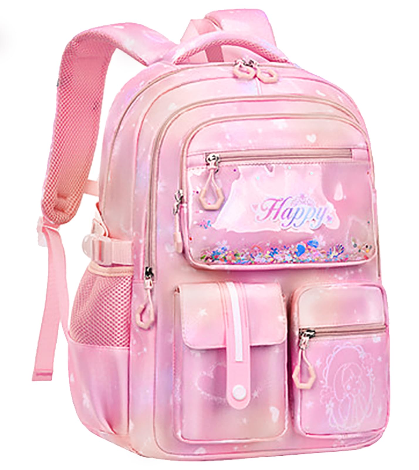 MCWTH Backpack for Teen Girls, Kawaii Cute Kids Elementary Student School Backpacks (Happy Pink)