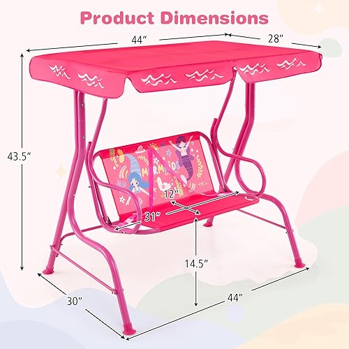 Miniatura 9 de HONEY JOY Columpio para patio para niños, columpio de 2 plazas para porche al aire libre, con toldo ajustable y cinturón de seguridad, columpio