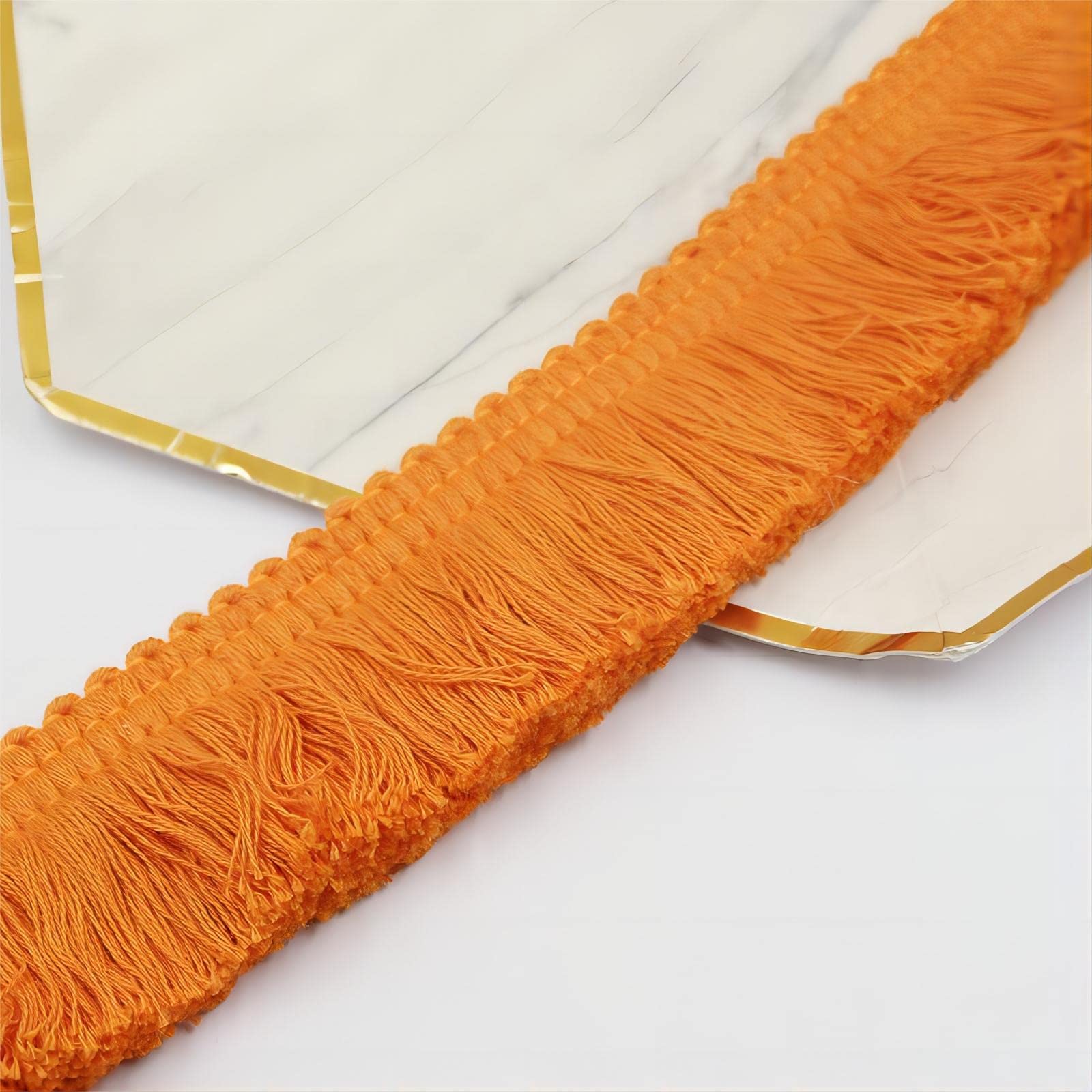 6 Meters 3.8cm Fringe Tassel Trim Macrame Tassel Ribbon Lace Trim Cotton Tassel Fringe Lace Edging Trim Ribbon Fabric Fringe Trim for Clothes Curtain Blanket Hammock Umbrella Decor Sewing (Orange) — image 1