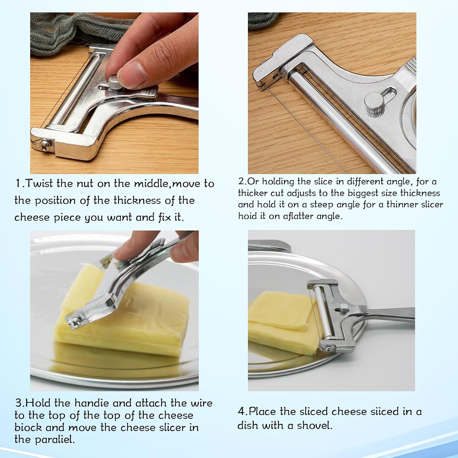 Cheese Slicer With Adjustable Thickness Of Steel Wire, Handheld Stainless Steel Cheese Cutter, Silver