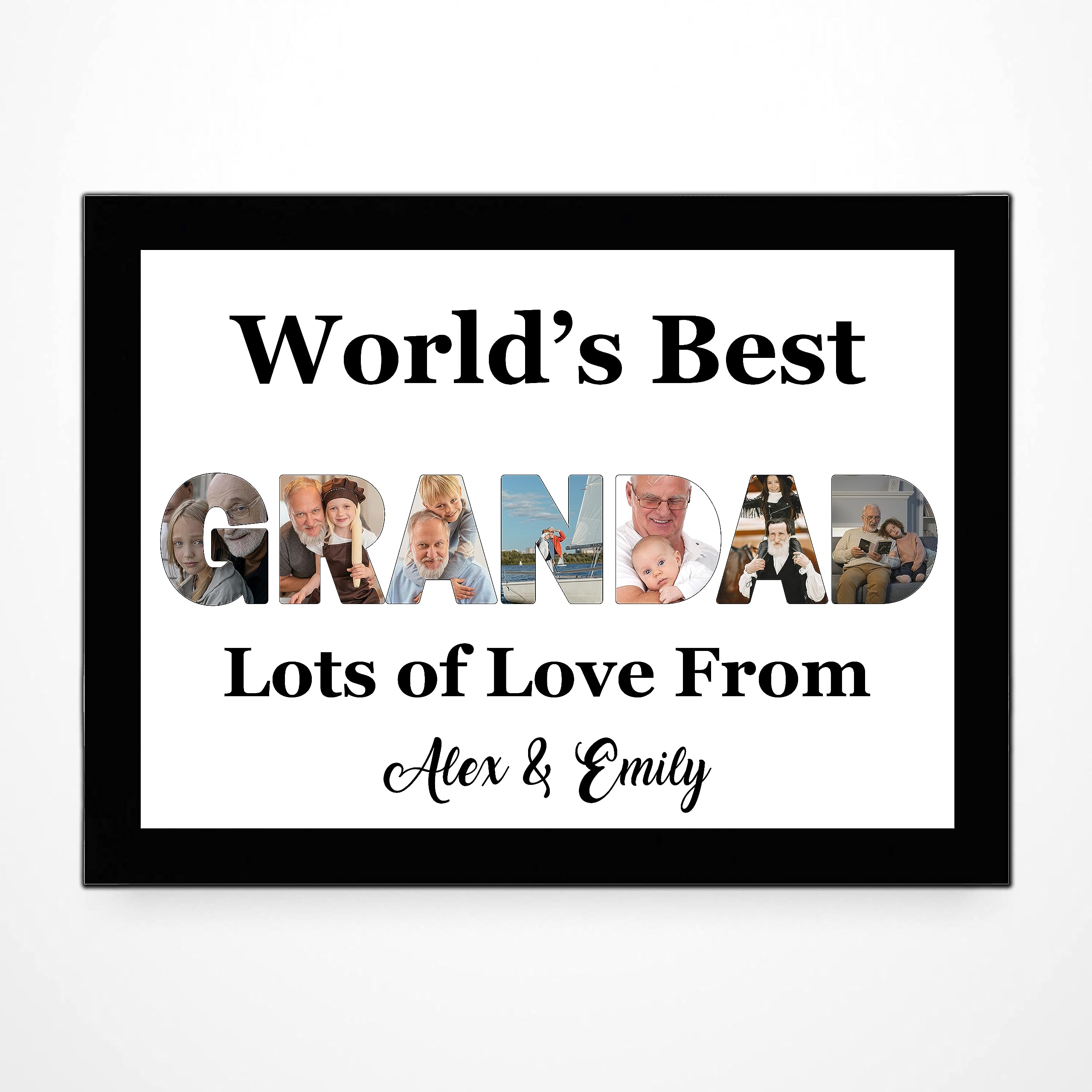 Multi Pb Tech Personalised Father's Day Wall Art Prints & Framed With Grandad Pictures Inside The Letters With A Special Message Presents For Dad, Grandfather, Birthday, Christmas, Fathers Day Unique Gift