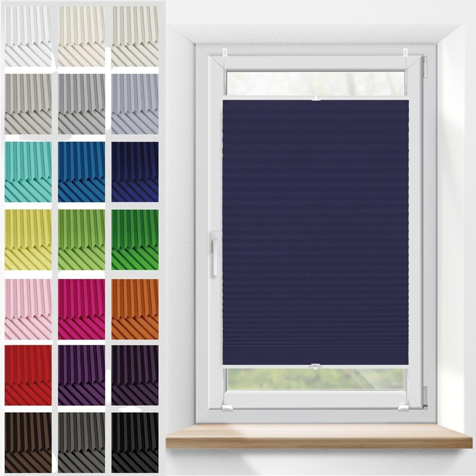 Store plissé thermique bleu foncé Klemmfix avec réduction du bruit
