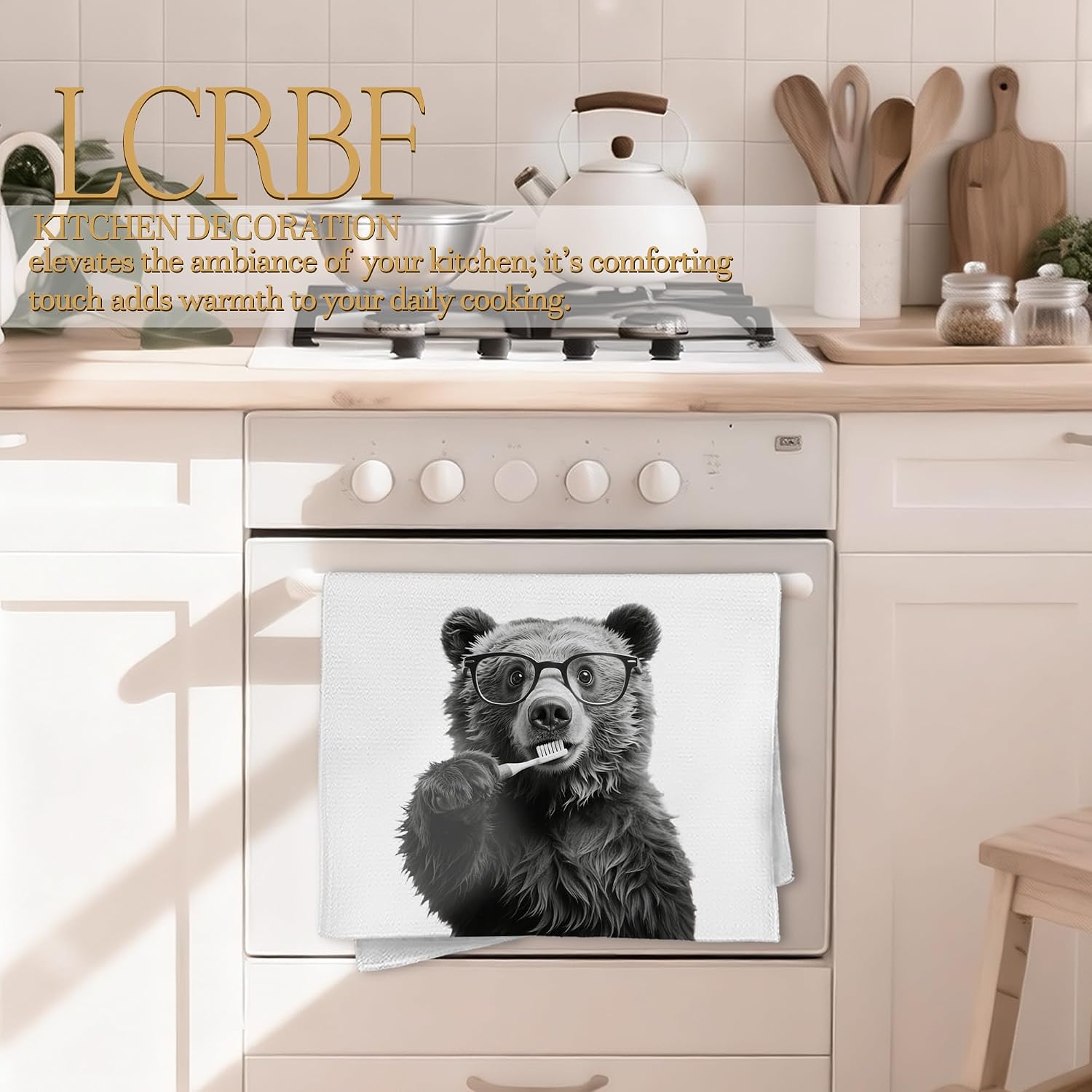 Funny Bear Bathroom Hand Towels, Bear Bathroom Decor Gifts, Black and White Wild Animal Brushing Teeth Hand Towels for Bath Room Washroom Powder Room Decor, 16x24 Inch