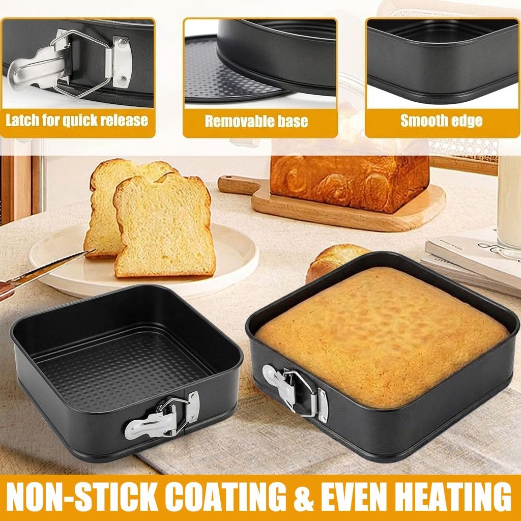 Springform Cake Pan Set of 3 Nonstick Cheesecake Pans with Removable Bottom Carbon Steel Bakeware 3 Square Baking Pans