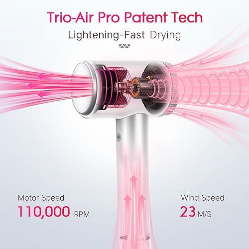Miniatura 2 de SKYMOON Secador de pelo, secador iónico ligero con motor de alta velocidad de 110,000 RPM para secado rápido, control térmico de 1400 W, 4