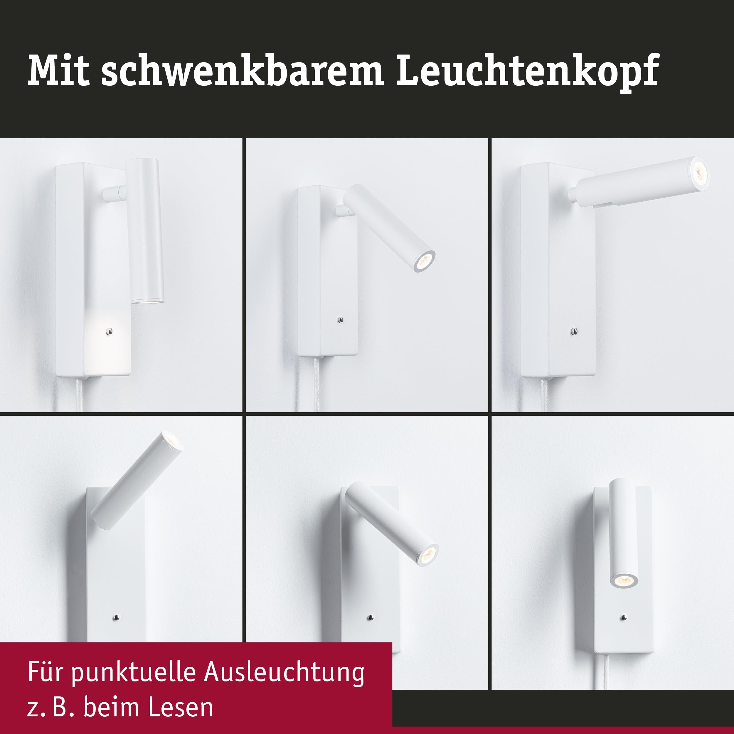 Paulmann 71108 LED Wandleuchte Hulda USB C 3000K 130lm 230V 2,5W dimmbar Weiß matt Wandleselampe