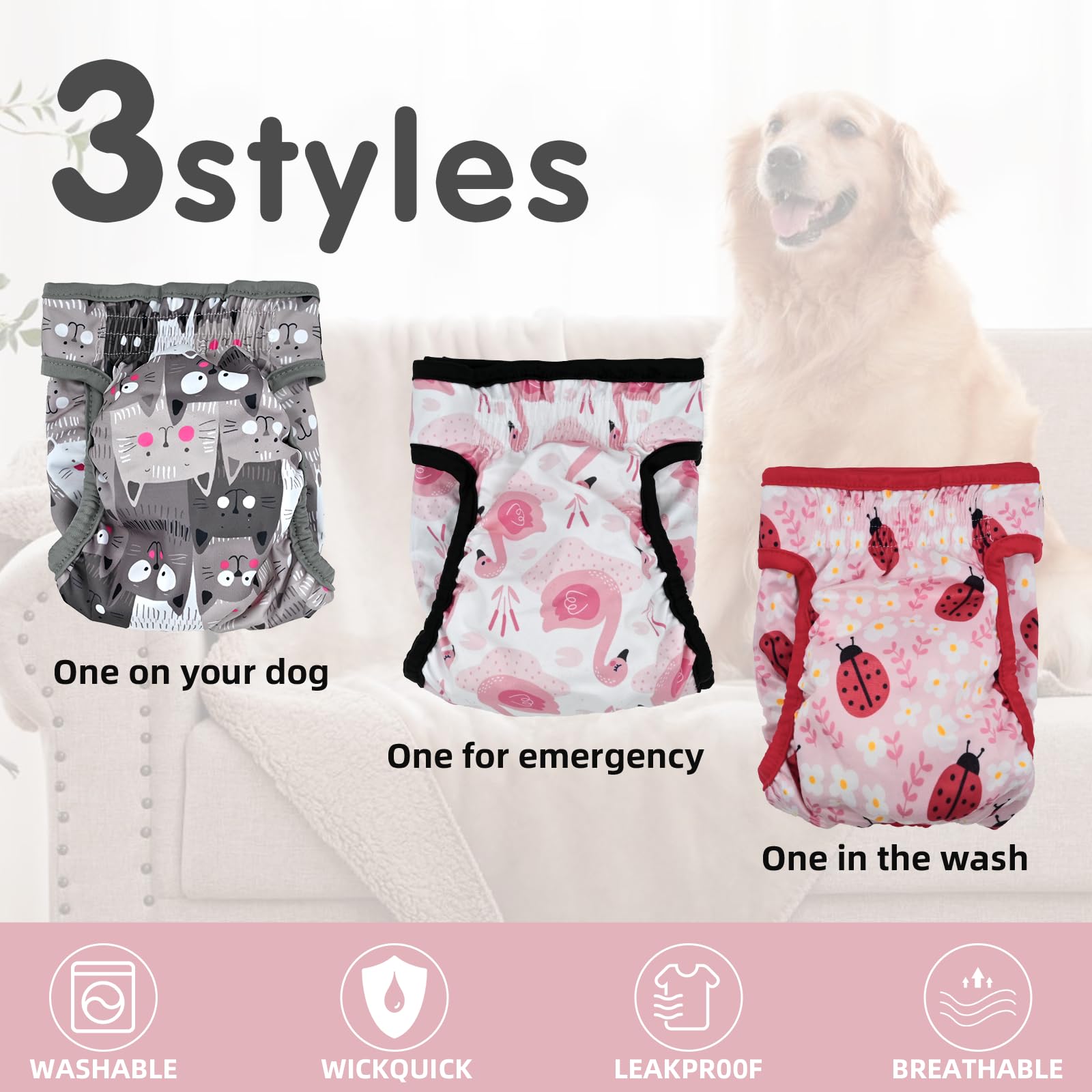 UFO PET Dog Period Heat Pants for Season Incontinence Super Absorbent Washable Dog Puppy Nappies Female Medium - Image 2