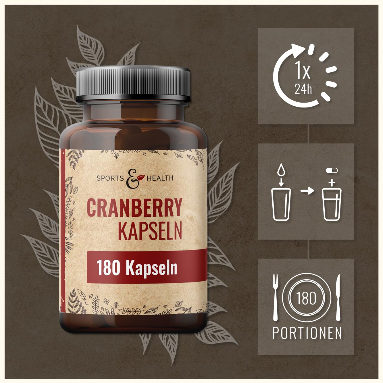 Cranberry Kapseln hochdosiert - 180 Kapseln - 500mg - Vegan - Glutenfrei - Moosbeere - aus Cranberry Saft Pulver - Allergenfrei - Frei von Zusatzstoffen