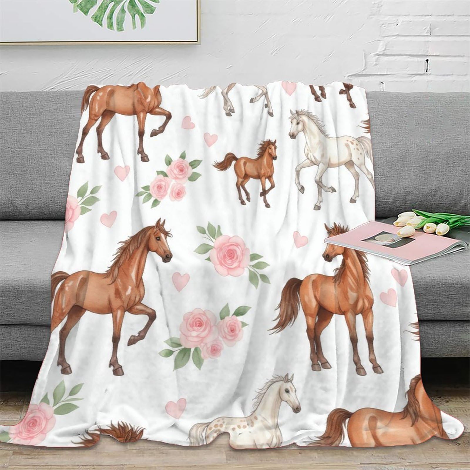 Plaid polaire artistique de qualité supérieure avec illustration de cheval 3D
