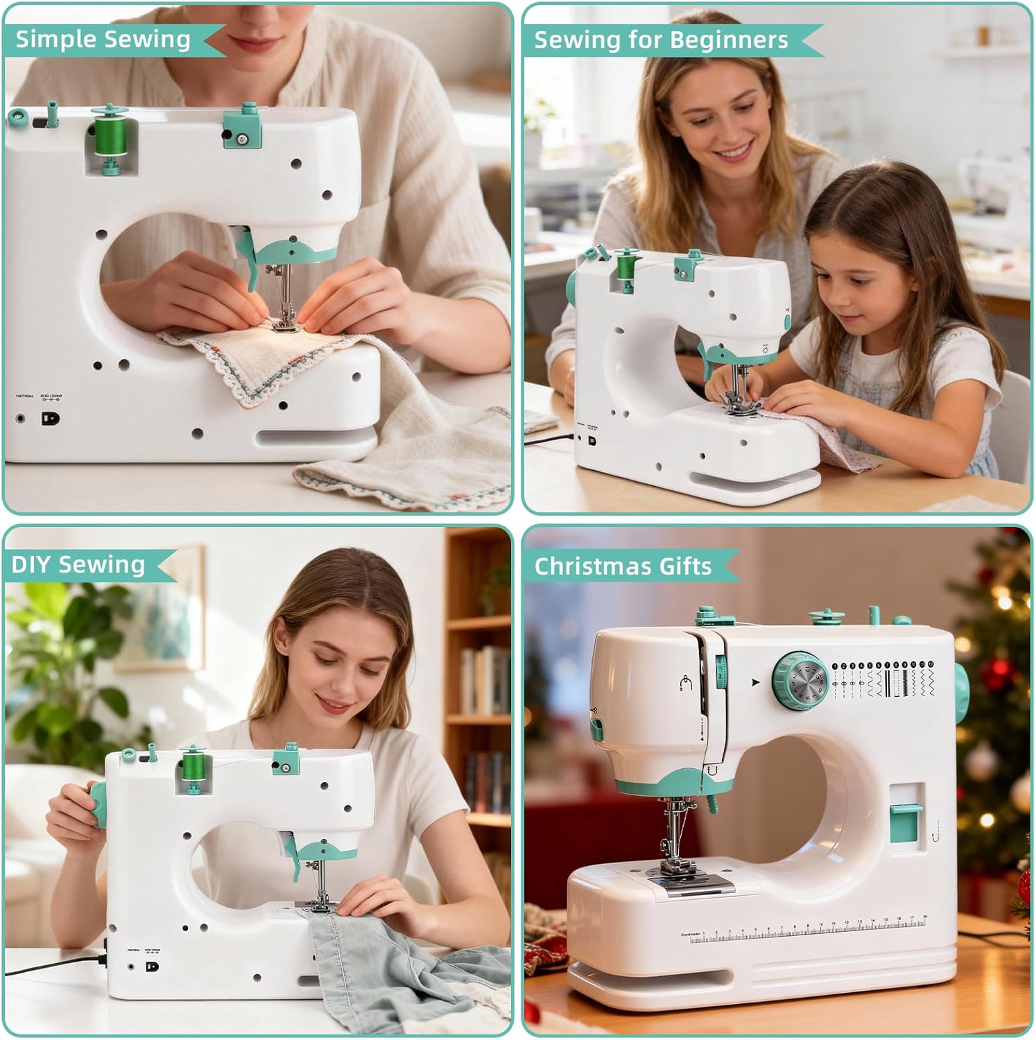 BSHAPPLUS Sewing Machine with Extension Table, 56 PCS Accessory Kit & 12 Built-in Stitches for Beginners & Kids, DIY Projects, Crafting, Quick Fixes, Household Mending Machine (9W)