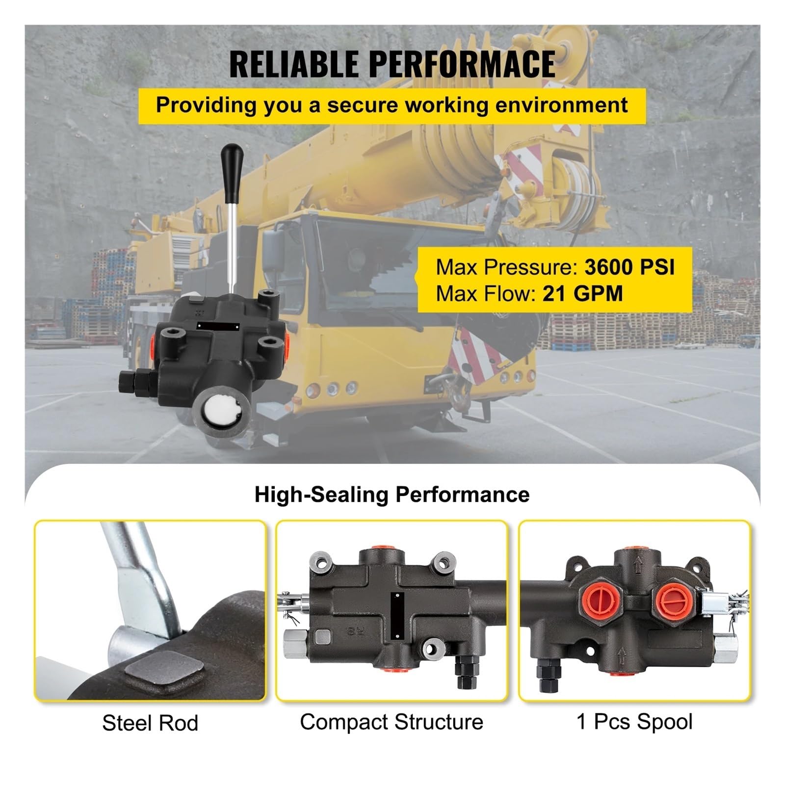 Válvula de Control Direccional Hidráulica 1 carrete 21 GPM 3600 PSI Válvula de control hidráulico direccional Doble acción Uso adecuado for motor de cilindro hidráulico de bomba