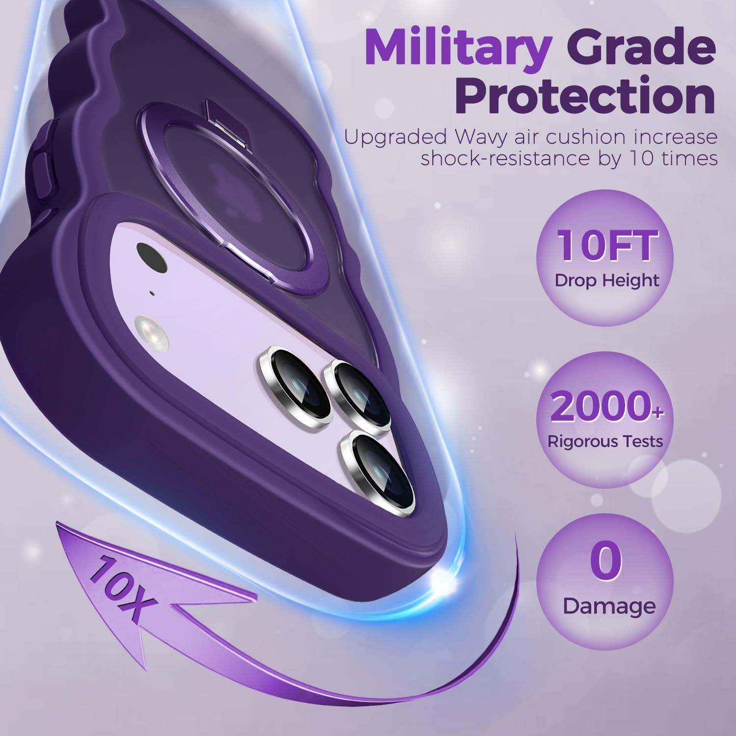 [Cute Wave Frame+Mag Stand] Designed for iPhone 17 Pro Max Case, [Fit for MagSafe] Translucent Silicone Protective Magnetic Ring Phone Case Cover for iPhone 17 Promax 6.9 inch Men Women, Purple - Image 5