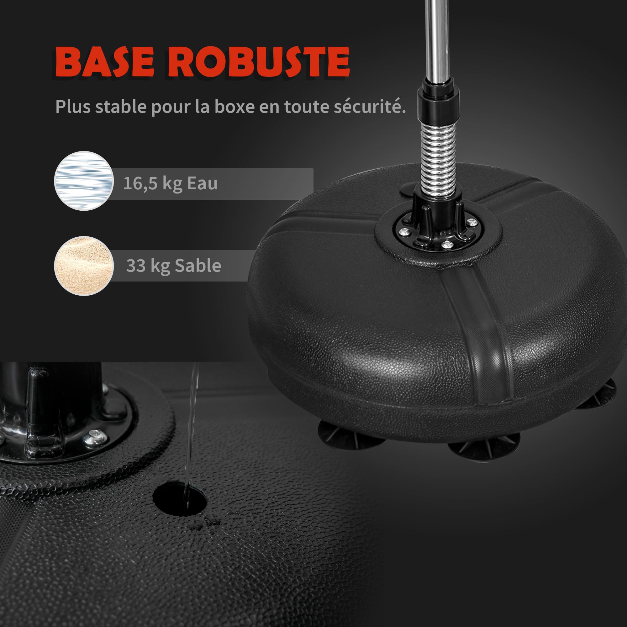 HOMCOM Punching Ball sur Pied réglable en Hauteur 133-151 cm, Sac de Frappe sur Pied avec 2 Gants, Base lesté avec 6 ventouses, pour Exercice à Domicile, soulagement du Stress et Fitness, Noir
