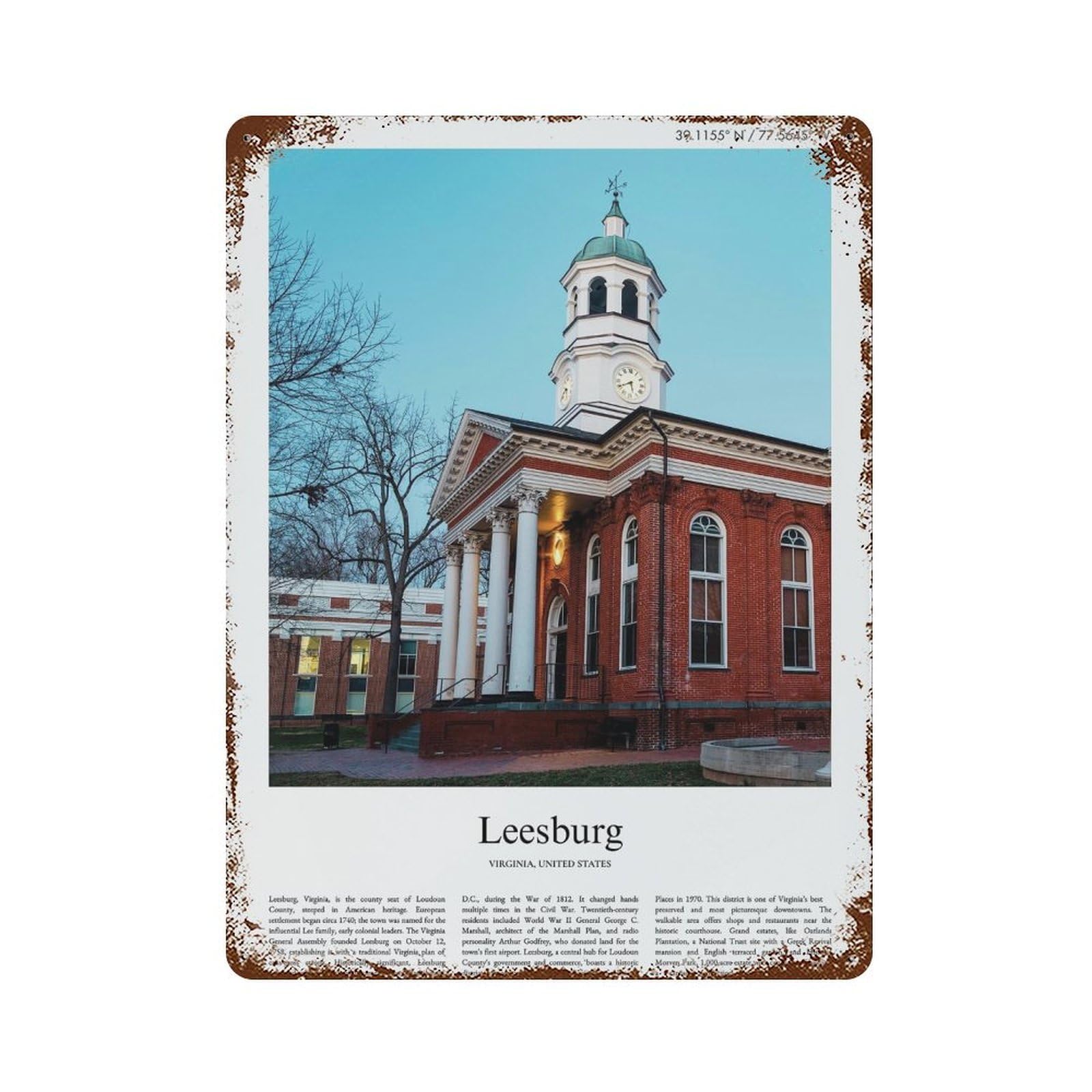 xiaoxiaoshen Leesburg Virginia, United States, USA City Scenery Wall Decor Art Metal Tin Poster Modern Home Decor Art Home Bar Shop Decorations Vintage Sign 40x30cm