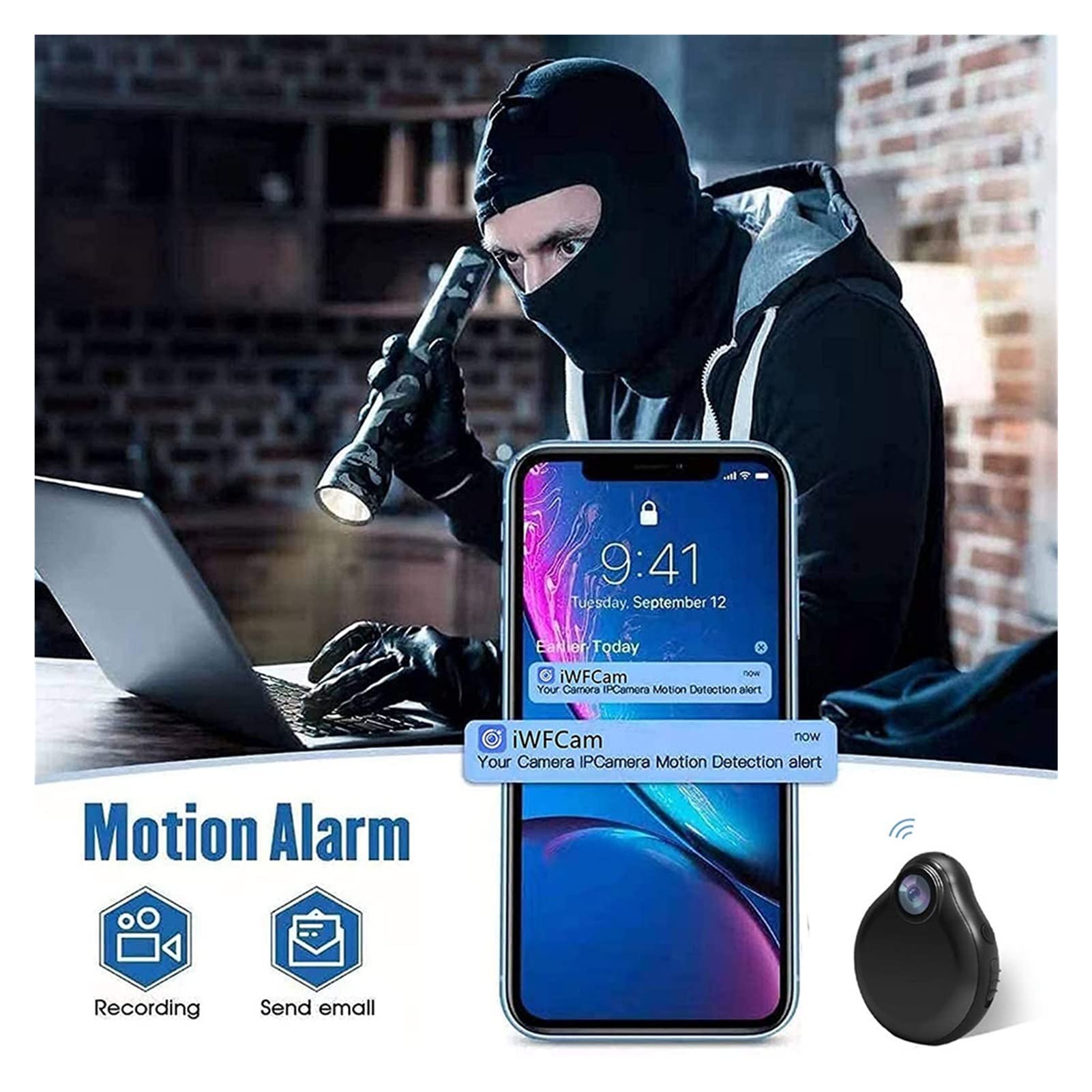 Kamera nasobna HD 1080p. Mini. IP. Kamera WiFi Bezprzewodowa Niania Cam Night Vision Sound Video Recorder Support Pilot Hid Den Kamera(Camera with 64GB)