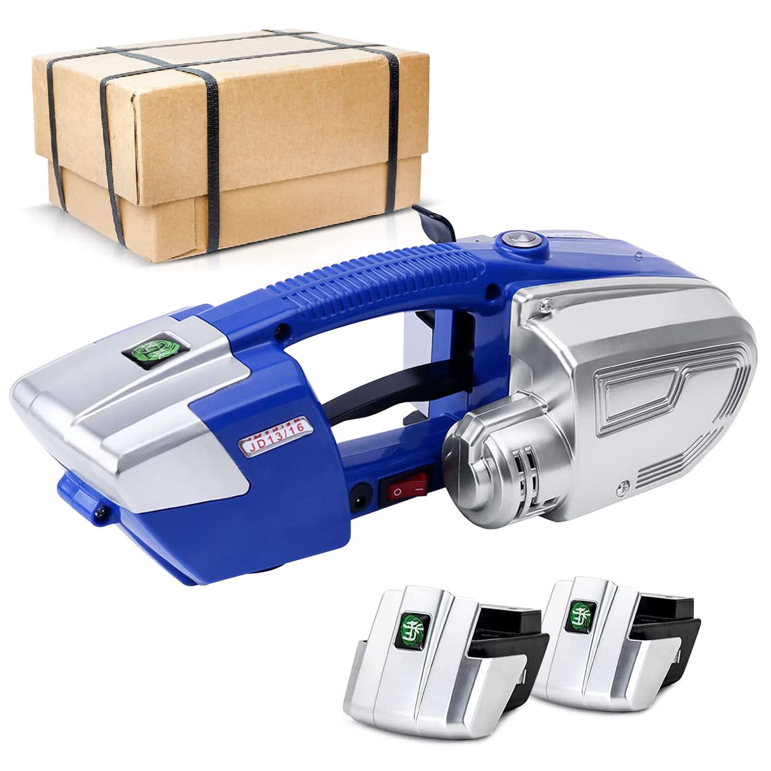 ZRZJBX Electric Strapping Machine with 2×3000mah Battery, Automatic Strapping Tool for 1/2-5/8’’ PP PET, Strap Handheld Banding Tools for Box Pallet Portable Electric Baler