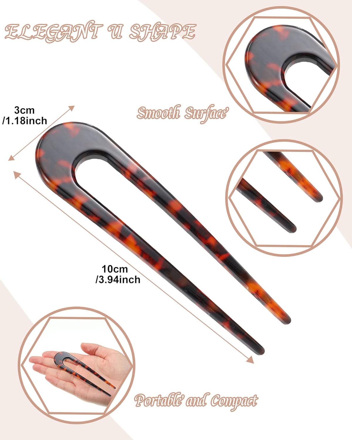 6 Pieces French Style Hair Pins U Shaped Hairpin Cellulose Acetate Tortoise Shell Hair Fork Sticks for Long Hair, 2 Prongs Leopard Updo Chignon Pin Hair Accessories for Women Girls (Colorful Patterns) : Beauty & Personal Care