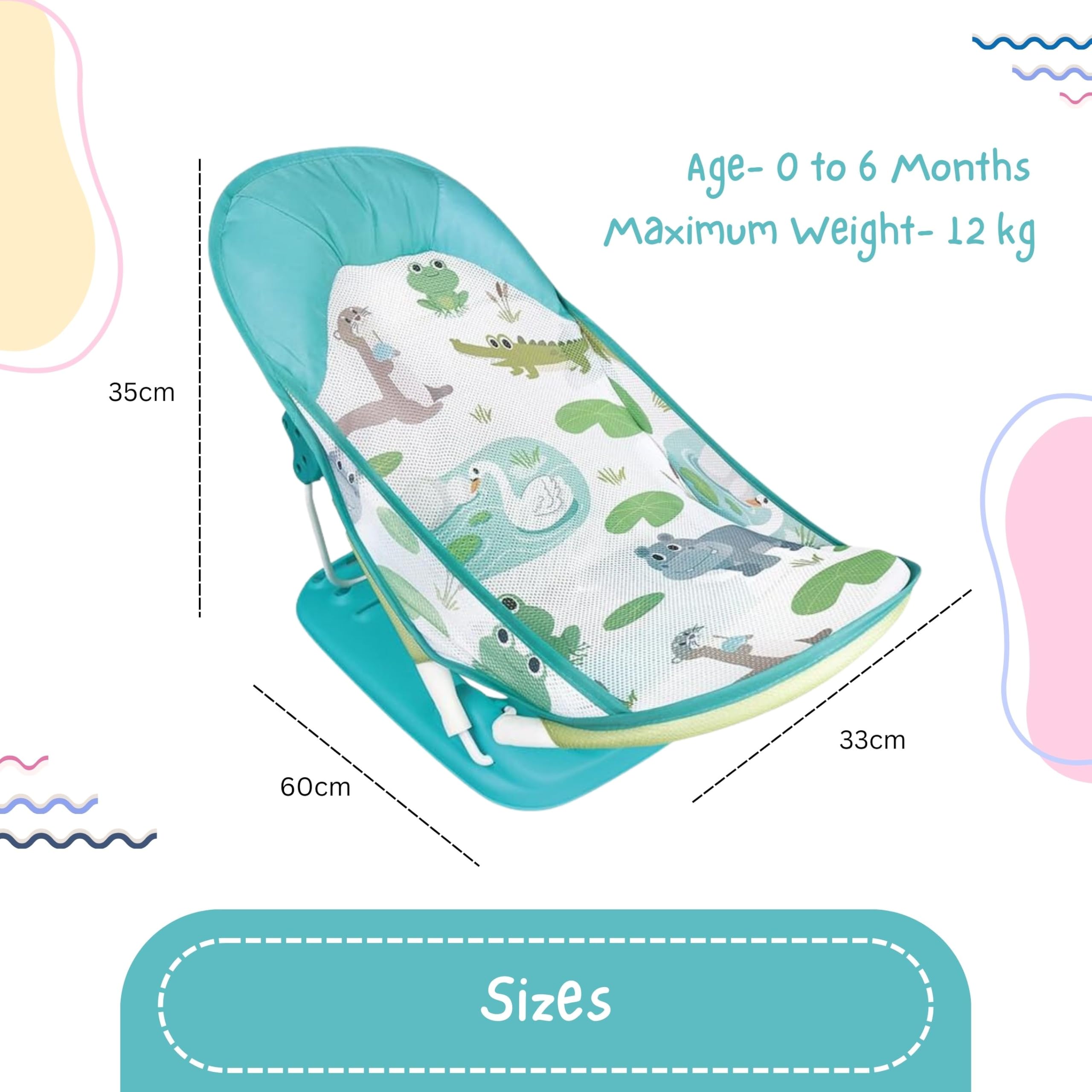 OBABY Newborn Baby Bather Foldable/Reclining/Quick Dry/Portable/Soft Cushion/Non-Slip 3 Position Adjustable, Printed and Colorful Infant Bather for Daily use. (0-18 Months) - Image 2 thumbnail