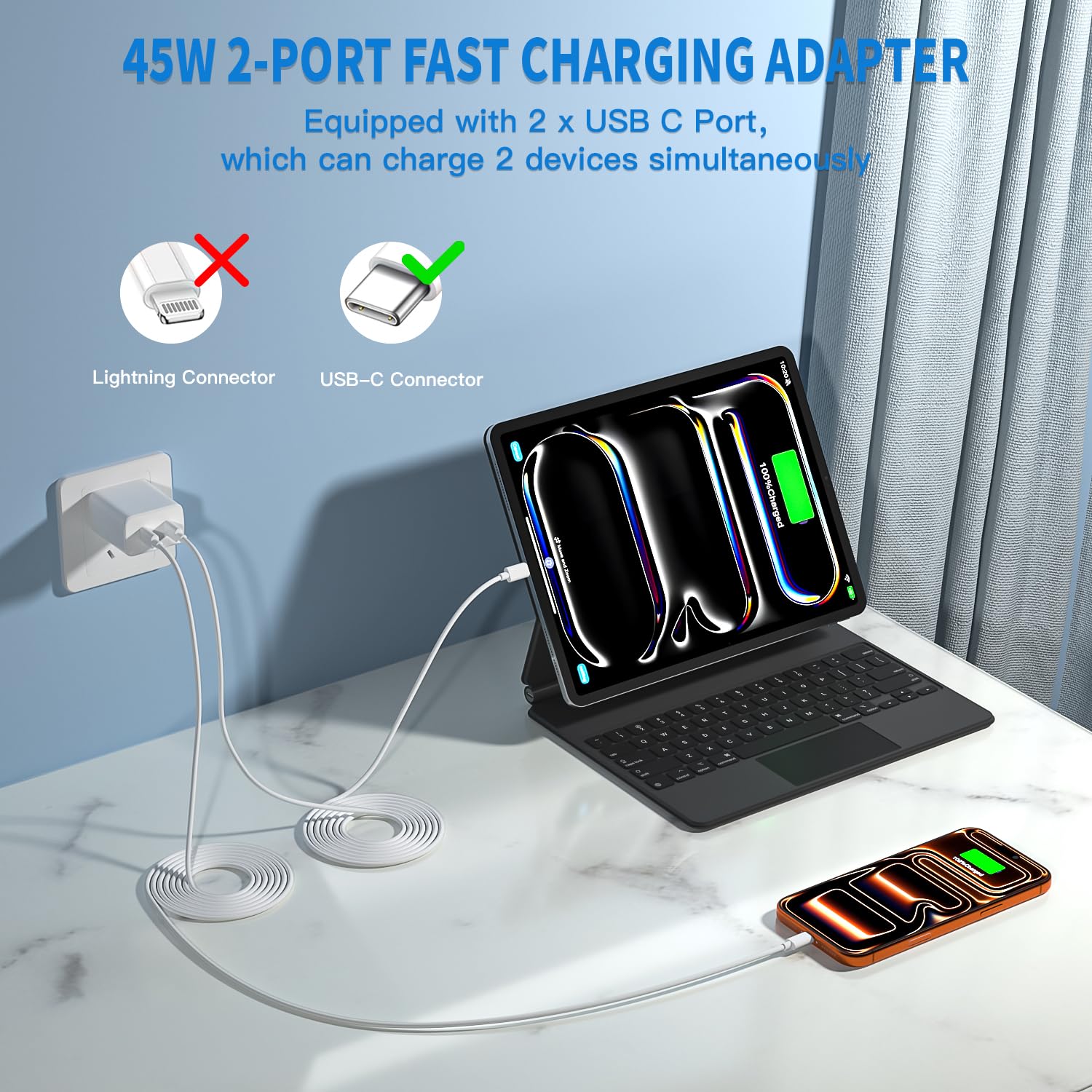 Blocco di ricarica rapida USB C da 45 W Apple 17 16 15, confezione da 2 spine per caricabatterie Apple e cavi USB C lunghi 3 m, ricarica rapida per iPhone 17, 16, 15, Air/Pro, Pro Max/e/Plus/iPad
