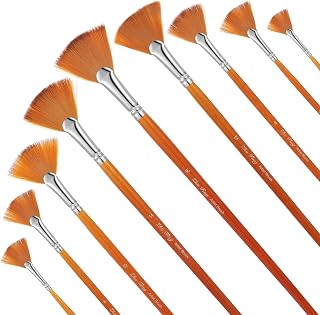 9 Pcs Fan Brush for Painting,Artist Fans Brushes Nylon Hair Long Wood Handle Painting Brush, Artist Fan Paint Brushes Set Professional Soft Anti-Shedding Fans Brushs for Oil Watercolor Gouache