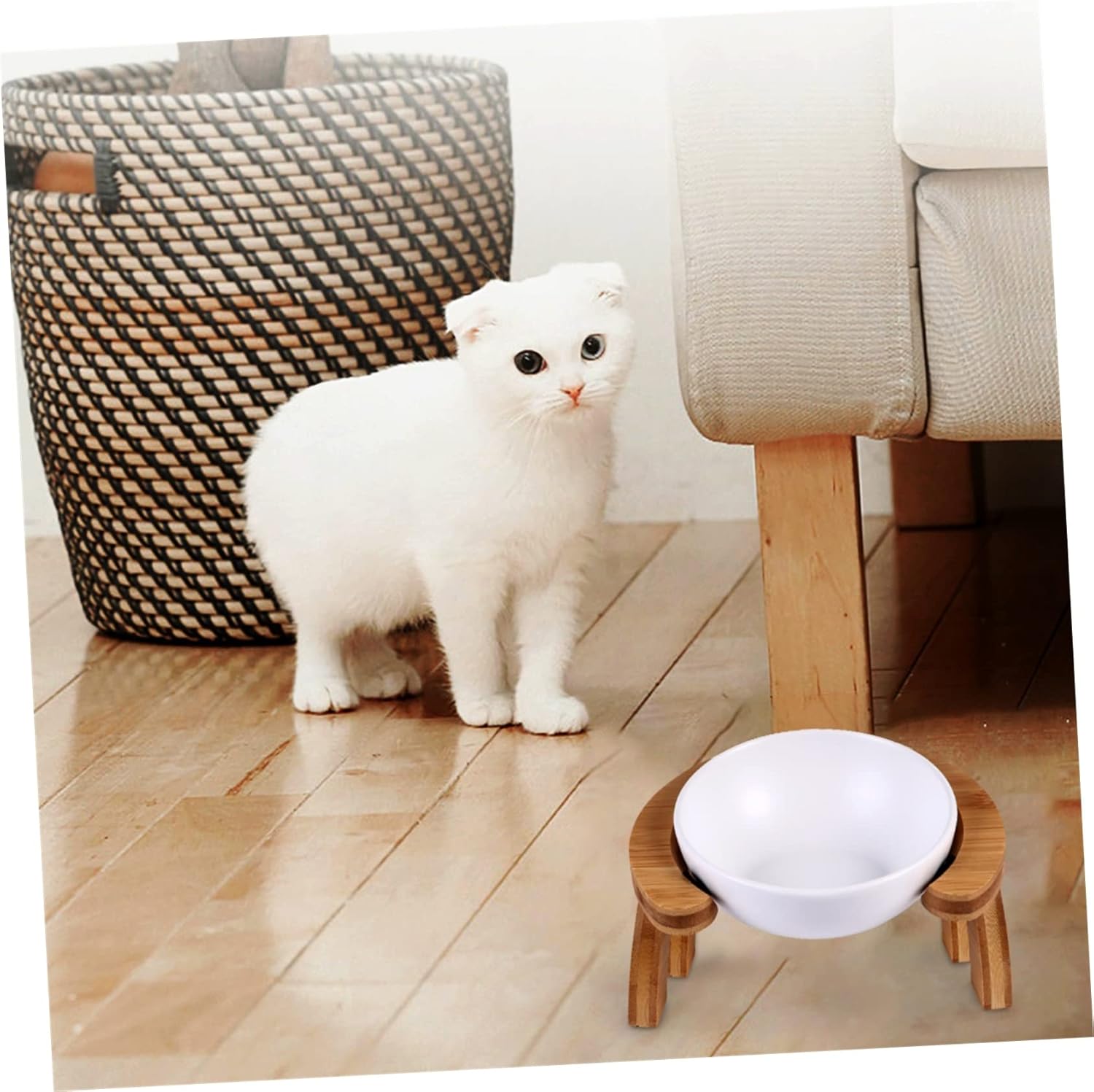 Wooden Raised PET Feeding Bowl Set Toppling Cat and Dog Food and Water Bowls Non-Slip Base Suitable for Indoor Use Easy Clean