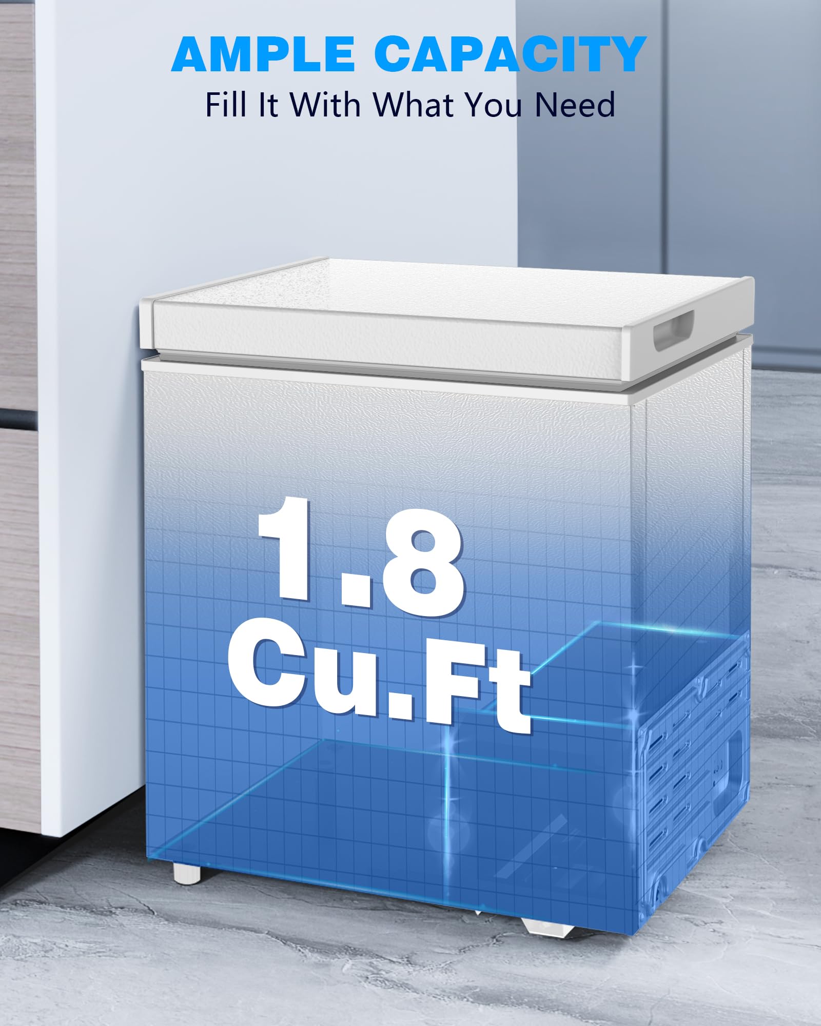 Joy Pebble 1.8 Cu.Ft Chest Freezer With Removable Basket And Bottom Defrost Water Drain Freestanding Top Open Door, Deep Freezer, Mini Freezer With Adjustable 7 Thermostat For Home/Apartment, White on Fridge.com - View 2