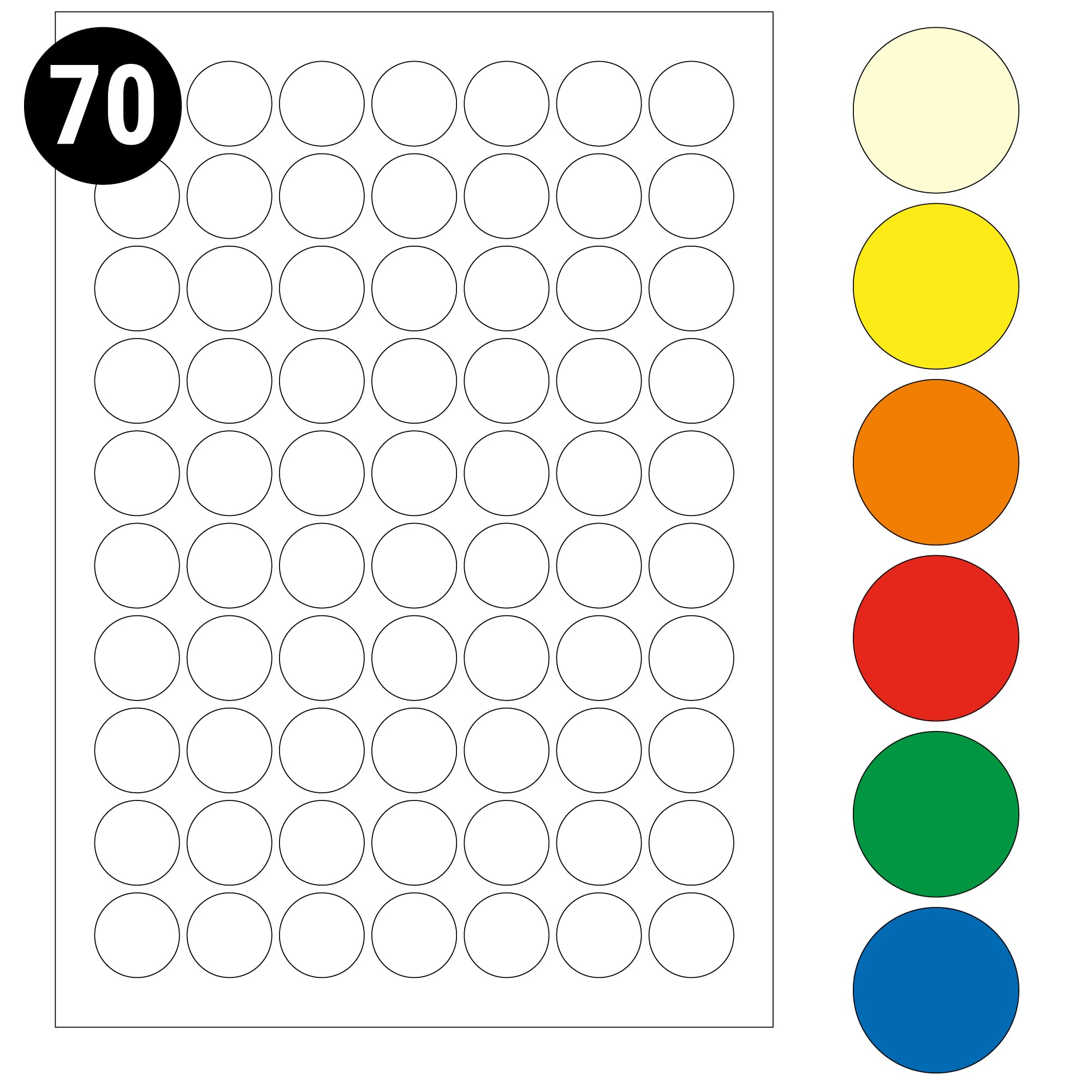 L&B Colour Range - Round Labels โ 10 Sizes & 7 Vibrant Colors โ A4 Sheet โ Compatible with Laser & Inkjet Printers (Blue, 25mm 70 Labels Per Sheet 50 Sheets)