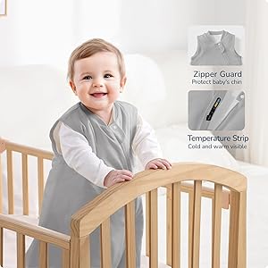 usbettas Baby Sleep Sack, 1.0 Tog Supersoft Thermostatic Cotton Toddler Sleeping Sack for Babies Infant, 2-Way Zipper Baby Wearable Blanket for All Season