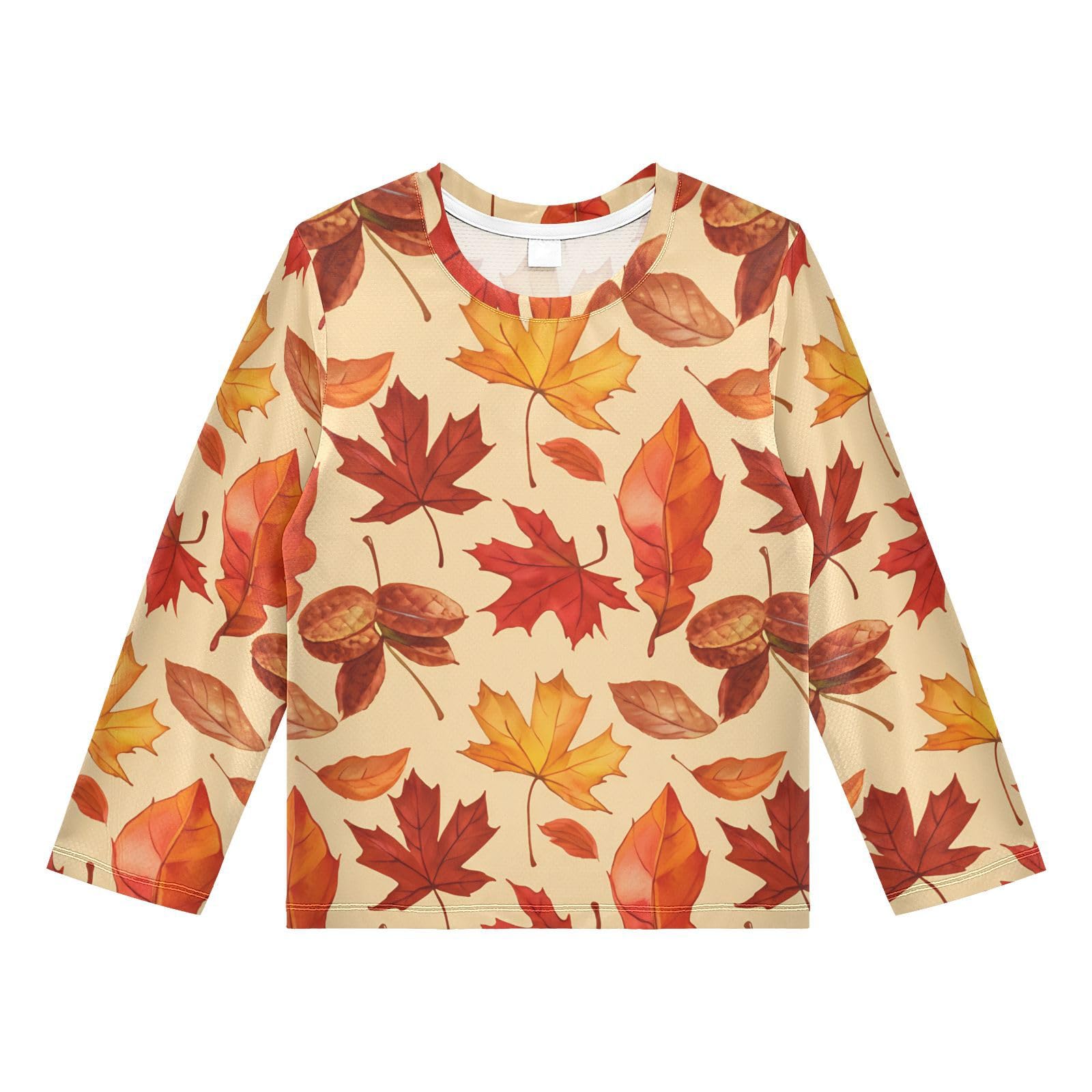 Maple Walnut Leaves Beige Boy's Rash Guard Swim Shirt Long Sleeve Sun Shirt for Toddler Kid UPF50+ 4T