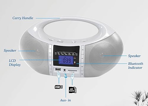 Miniatura 4 de HANNLOMAX HX-506R Radio AMFM portátil, Bluetooth, ranura USBSD para reproducción de MP3, entrada auxiliar, fuente de alimentación dual ACDC (blanco)