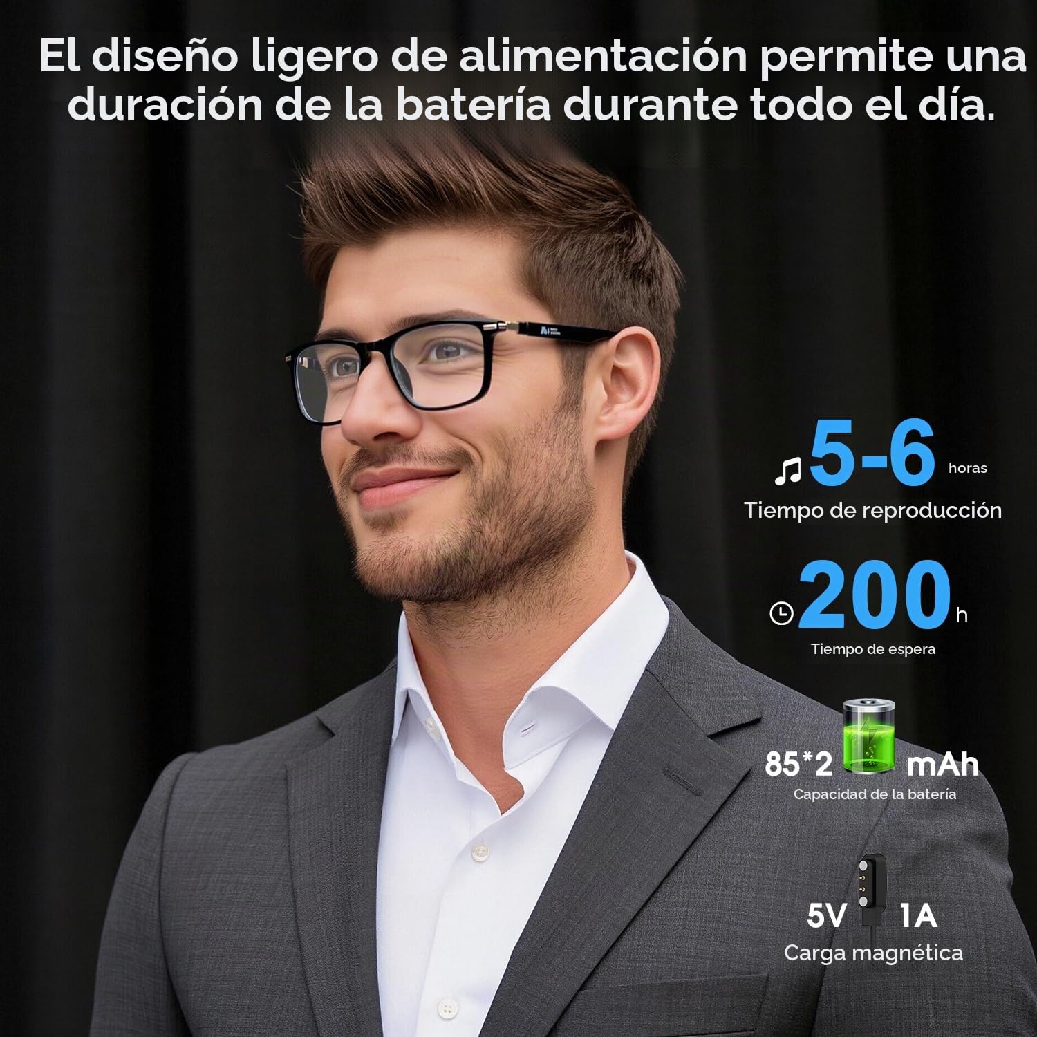Gafas AI 160+ Idiomas, Lentes de Cambio de Color, Altavoz Integrado, Audio Claro - Bluetooth para Viajes, reuniones y Uso empresarial