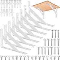 qiwuhai 8 Pack Heavy Duty L-Shaped Floating Shelf Brackets, 3.7x5.9 Inch White Iron Wall Mount Supports