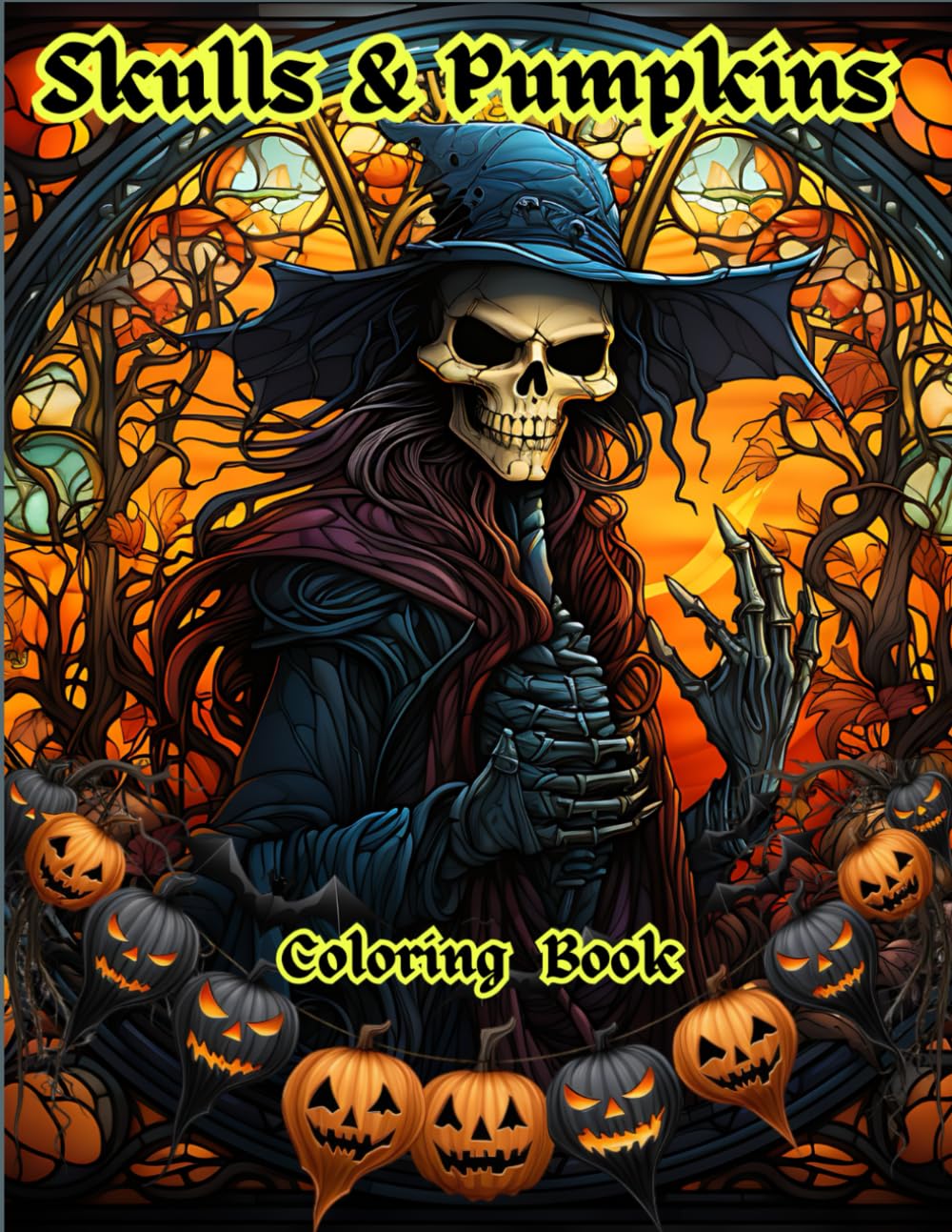 Skulls & Pumpkins coloring book: Skulls, pumpkins, witches and haunted houses for adults and young people.