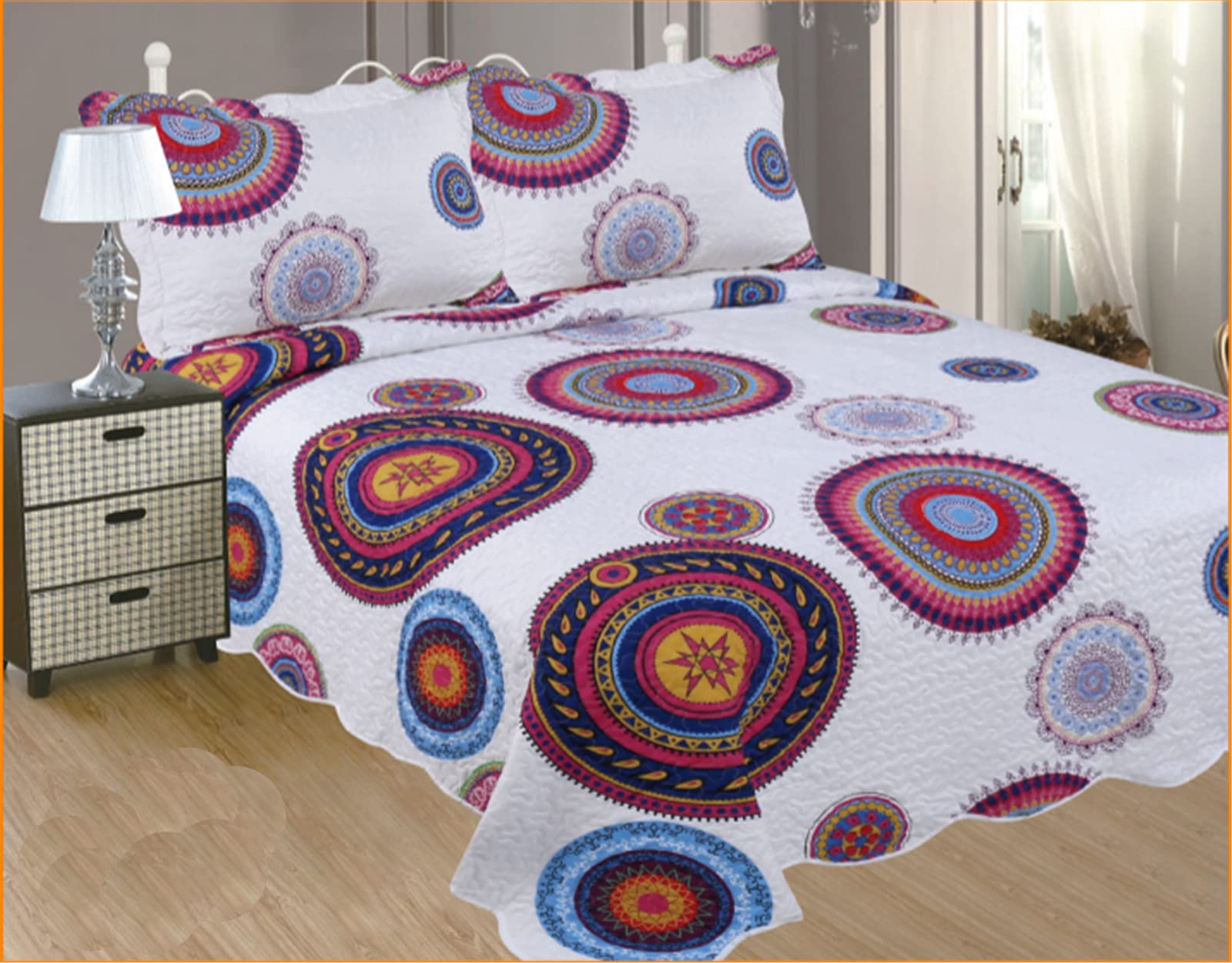 ForenTex- Colcha Boutí Reversible, (L-2635), Cama 150 cm, 240 x 260 cm, Estampada Cosida, Mandala Granate