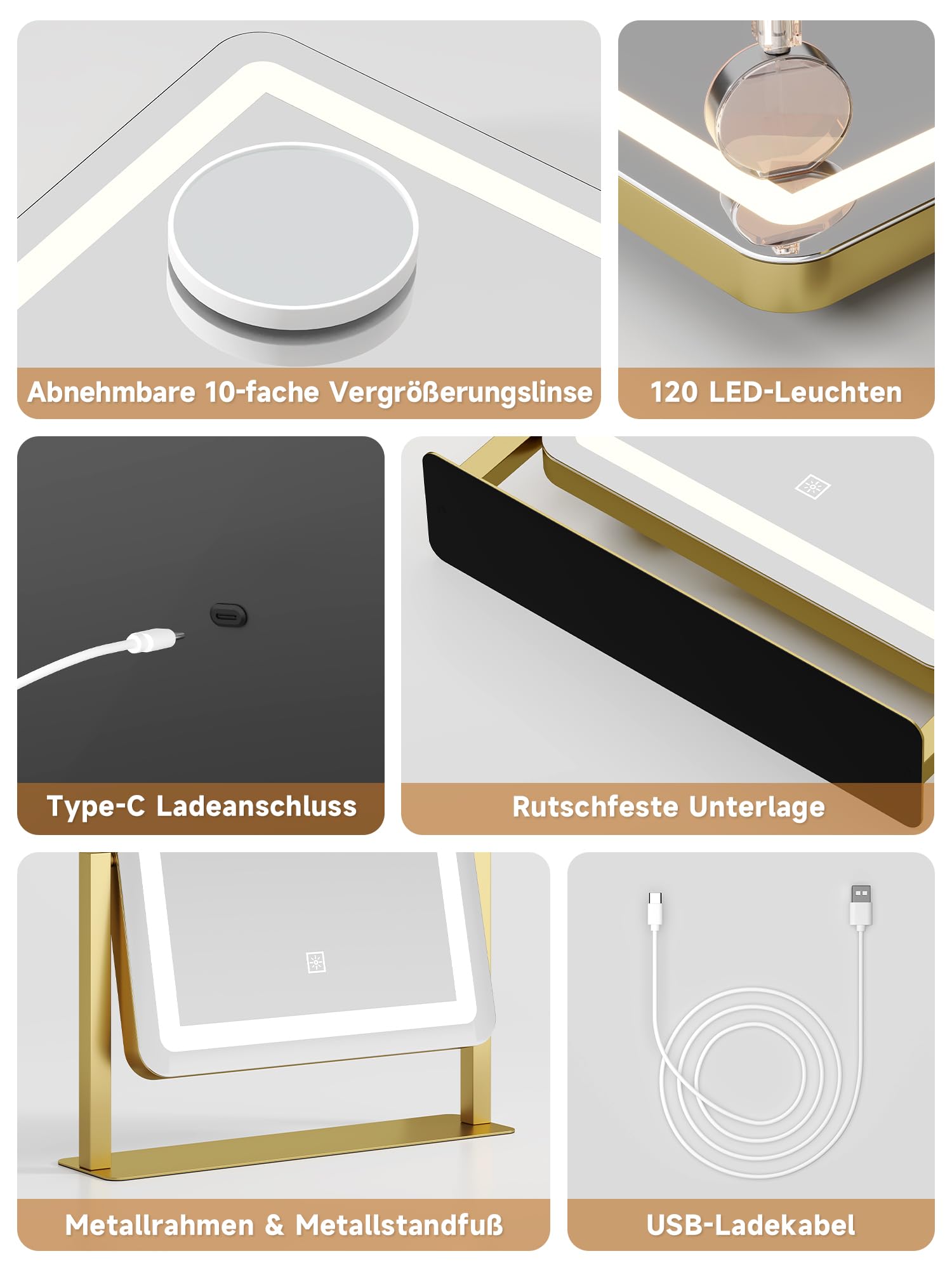 Schminkspiegel mit Beleuchtung Hollywood Spiegel, LED Schminktisch Kosmetikspiegel, Klein Tischspiegel 3 Modi Touch Dimmbar Make Up Vanity Mirror 31x37cm