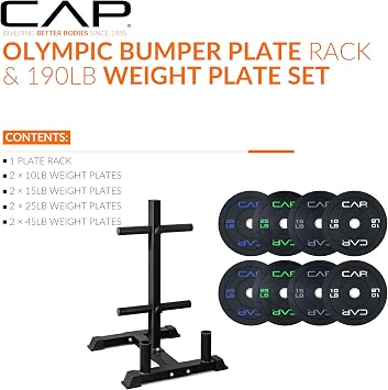 CAP 2-inch Olympic Bumper Plate Weight Set | 100-370 lbs | Multiple Colors | Storage Rack Optional